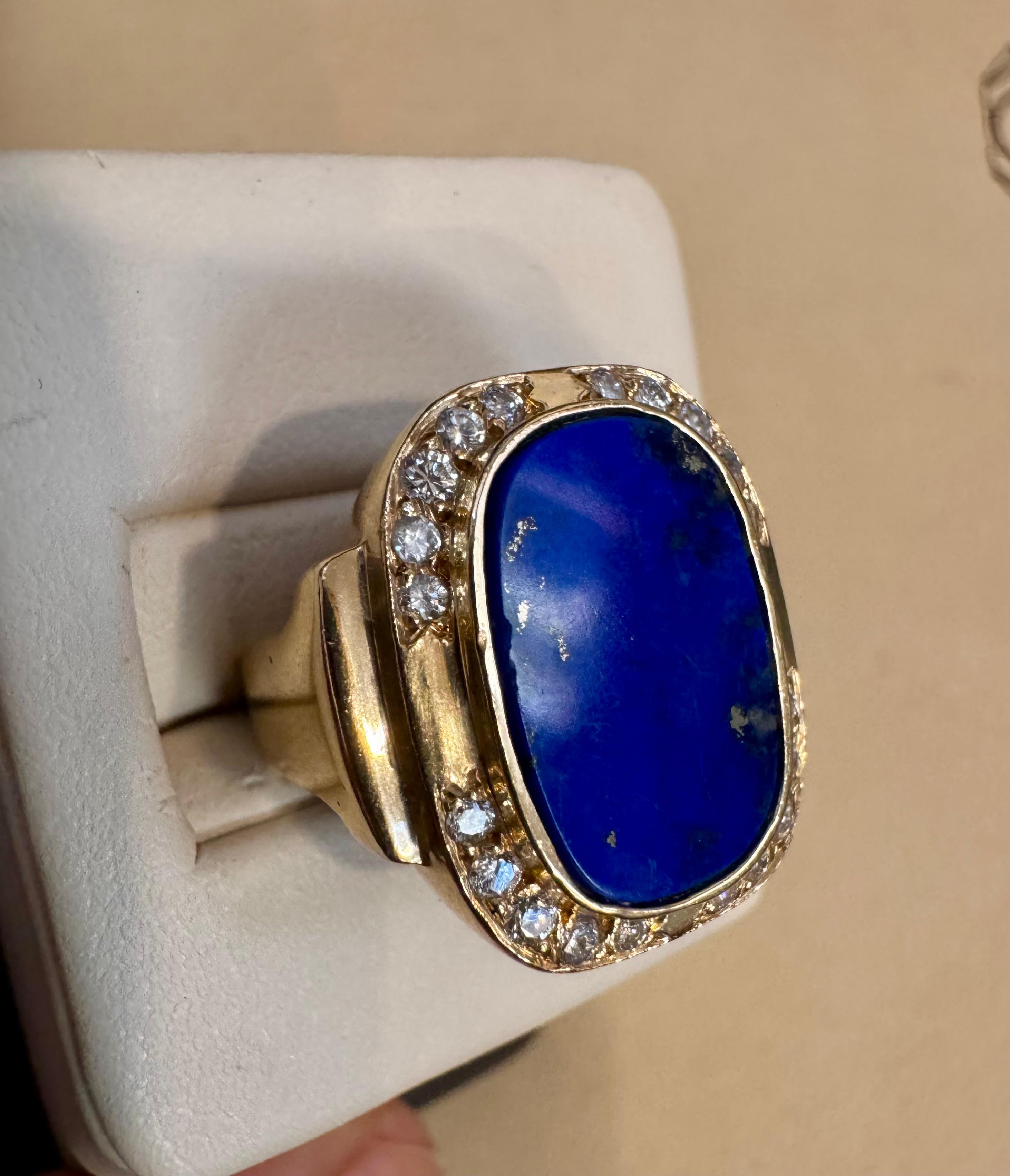 8,5 Karat Smaragdschliff Natürlicher Lapislazuli + Diamant Ring  14 Kt Gelbgold, 5,5 S im Angebot 7