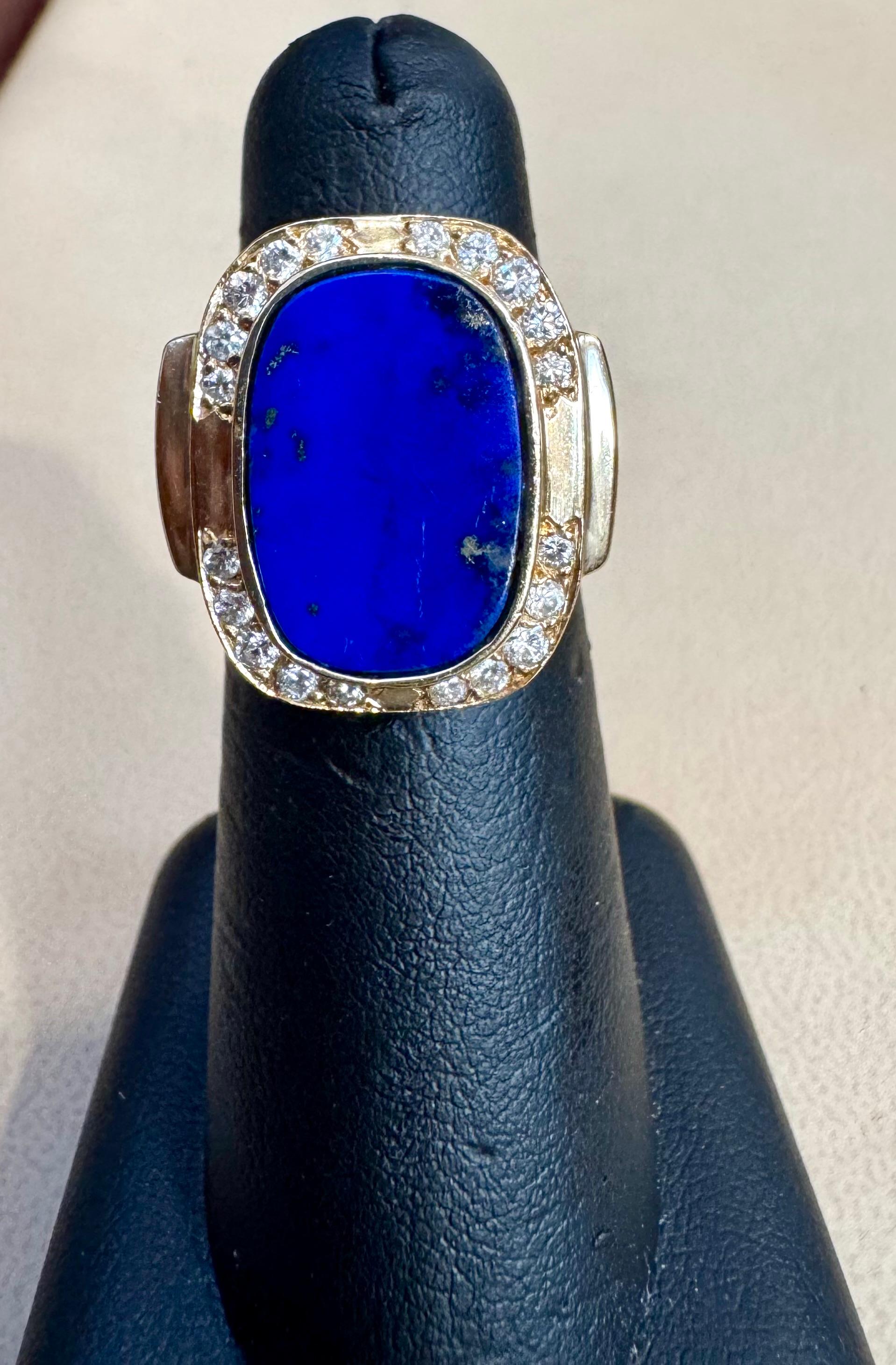 8,5 Karat Smaragdschliff Natürlicher Lapislazuli + Diamant Ring  14 Kt Gelbgold, 5,5 S im Angebot 8
