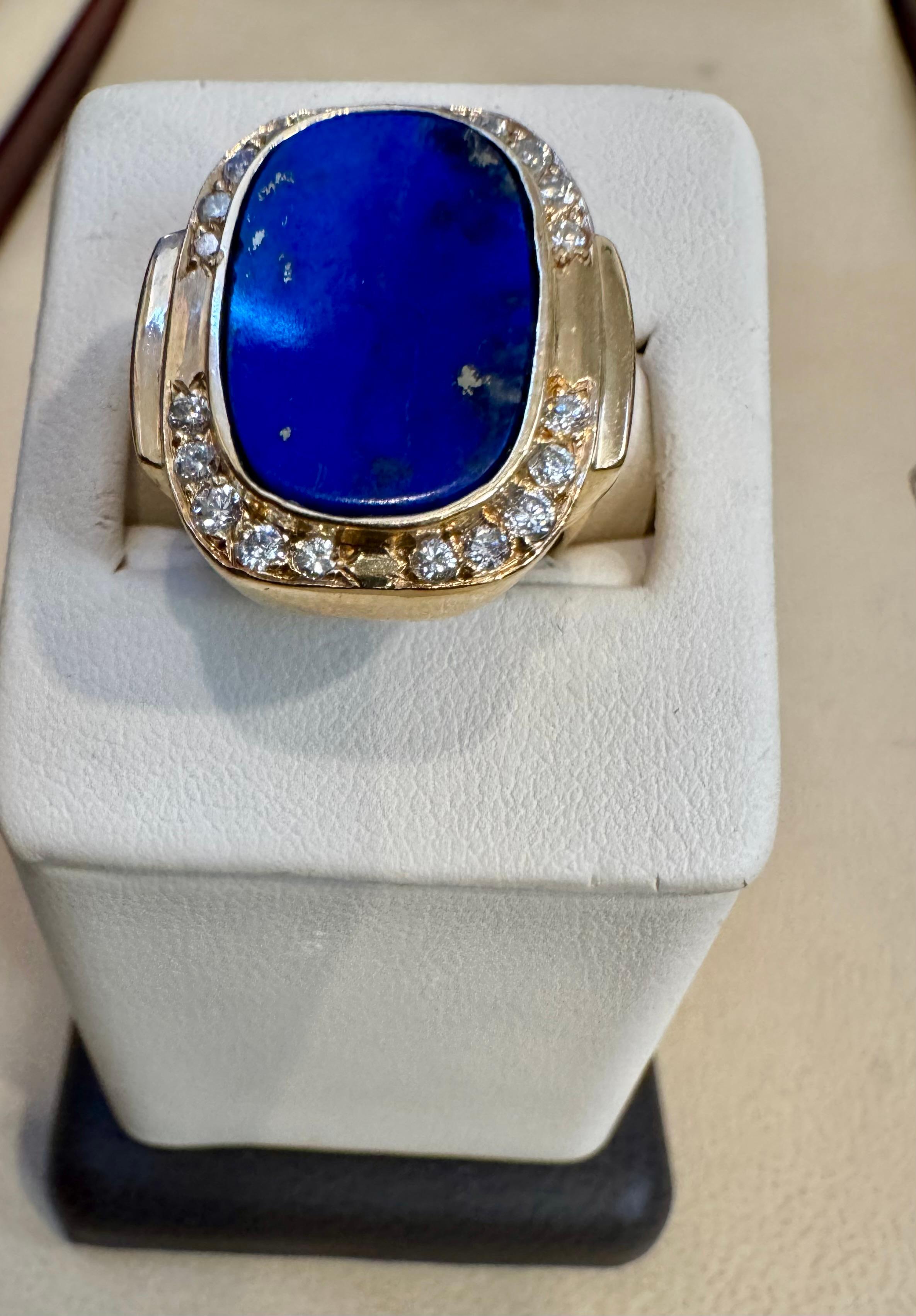 8,5 Karat Smaragdschliff Natürlicher Lapislazuli + Diamant Ring  14 Kt Gelbgold, 5,5 S im Angebot 9