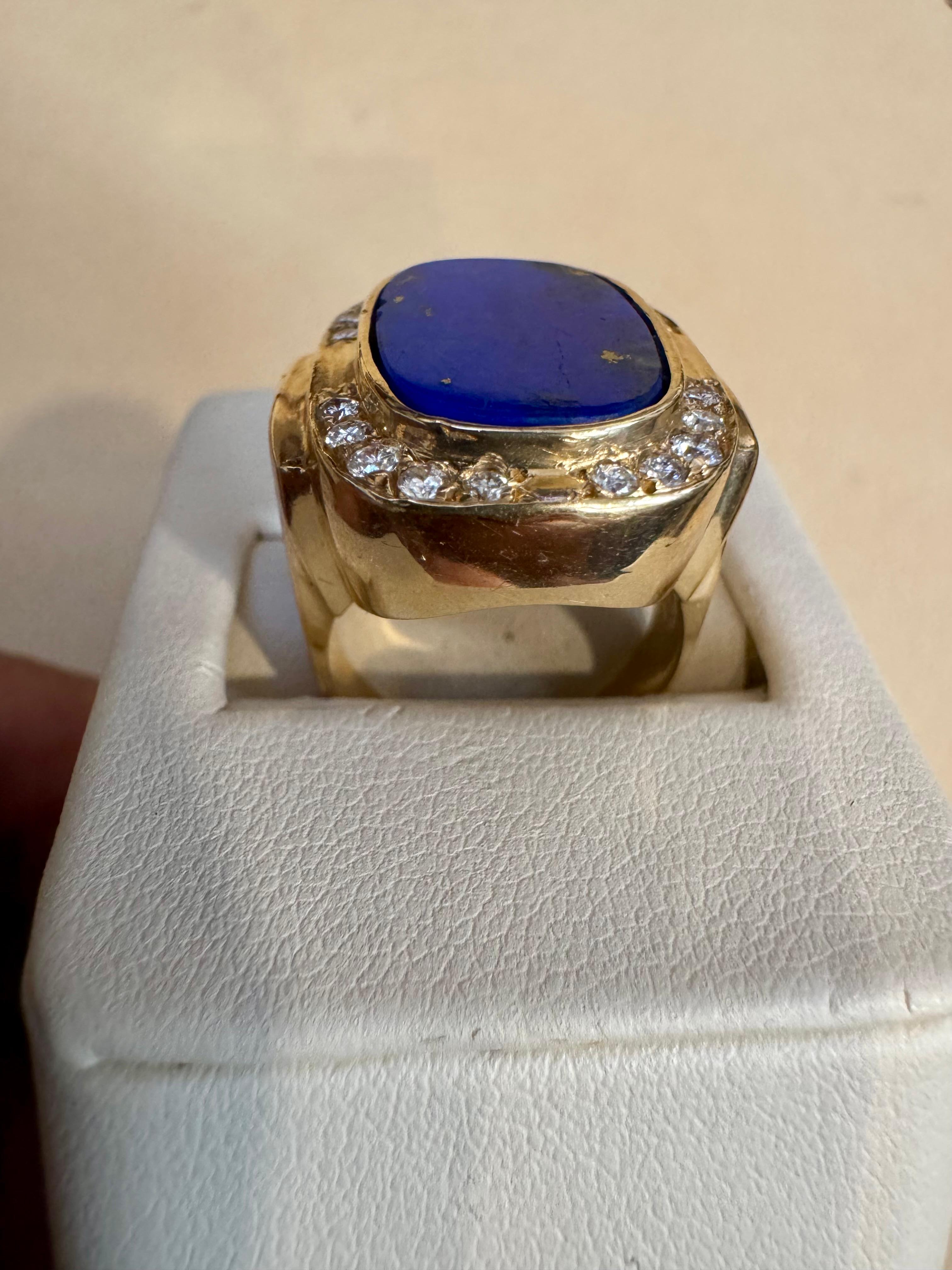 8,5 Karat Smaragdschliff Natürlicher Lapislazuli + Diamant Ring  14 Kt Gelbgold, 5,5 S im Angebot 10