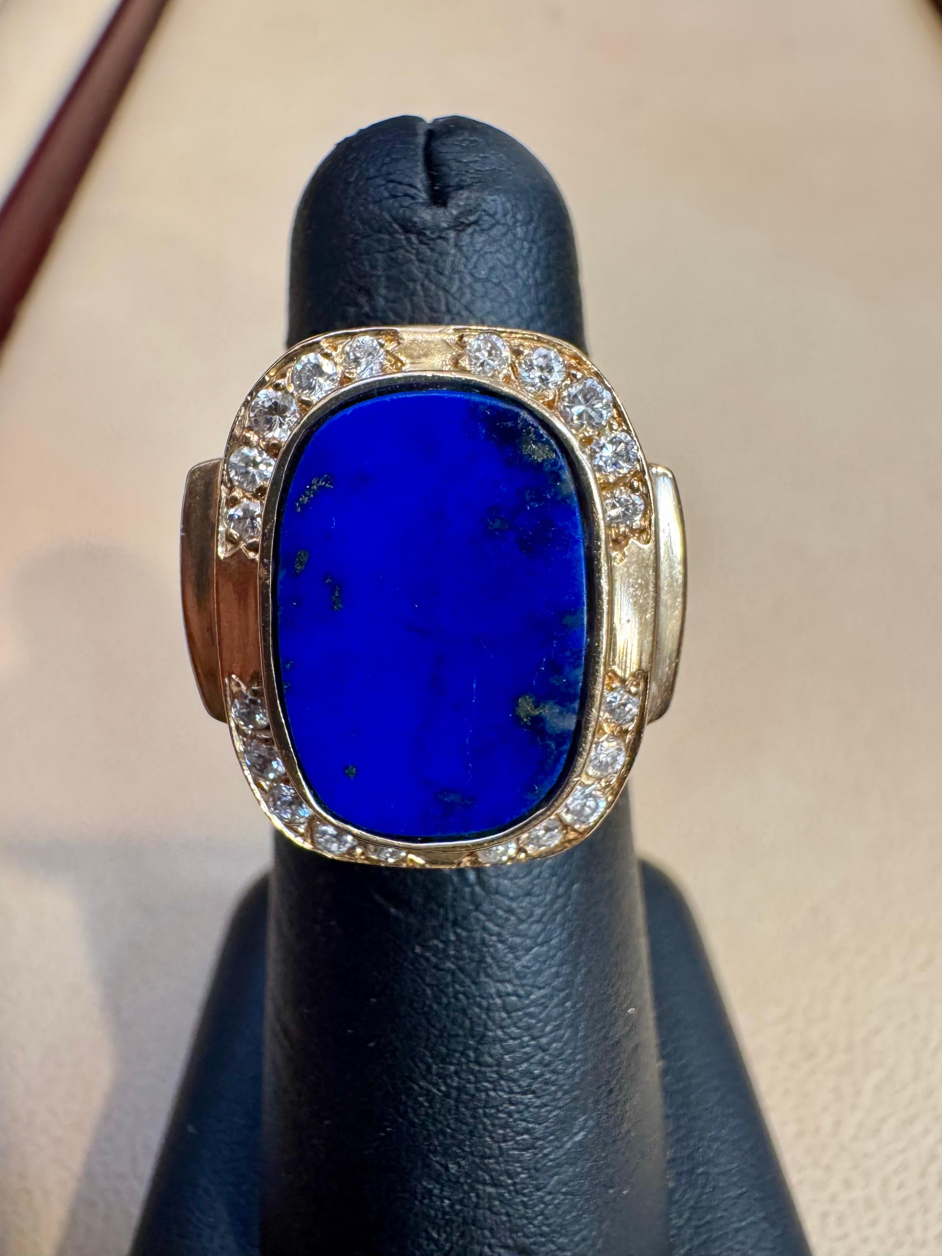 8,5 Karat Smaragdschliff Natürlicher Lapislazuli + Diamant Ring  14 Kt Gelbgold, 5,5 S im Angebot 11