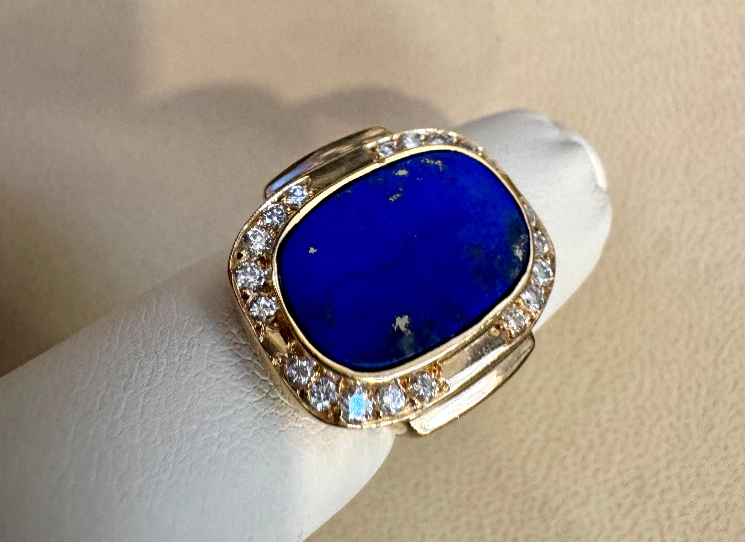 8,5 Karat Smaragdschliff Natürlicher Lapislazuli + Diamant Ring  14 Kt Gelbgold, 5,5 S im Angebot 12