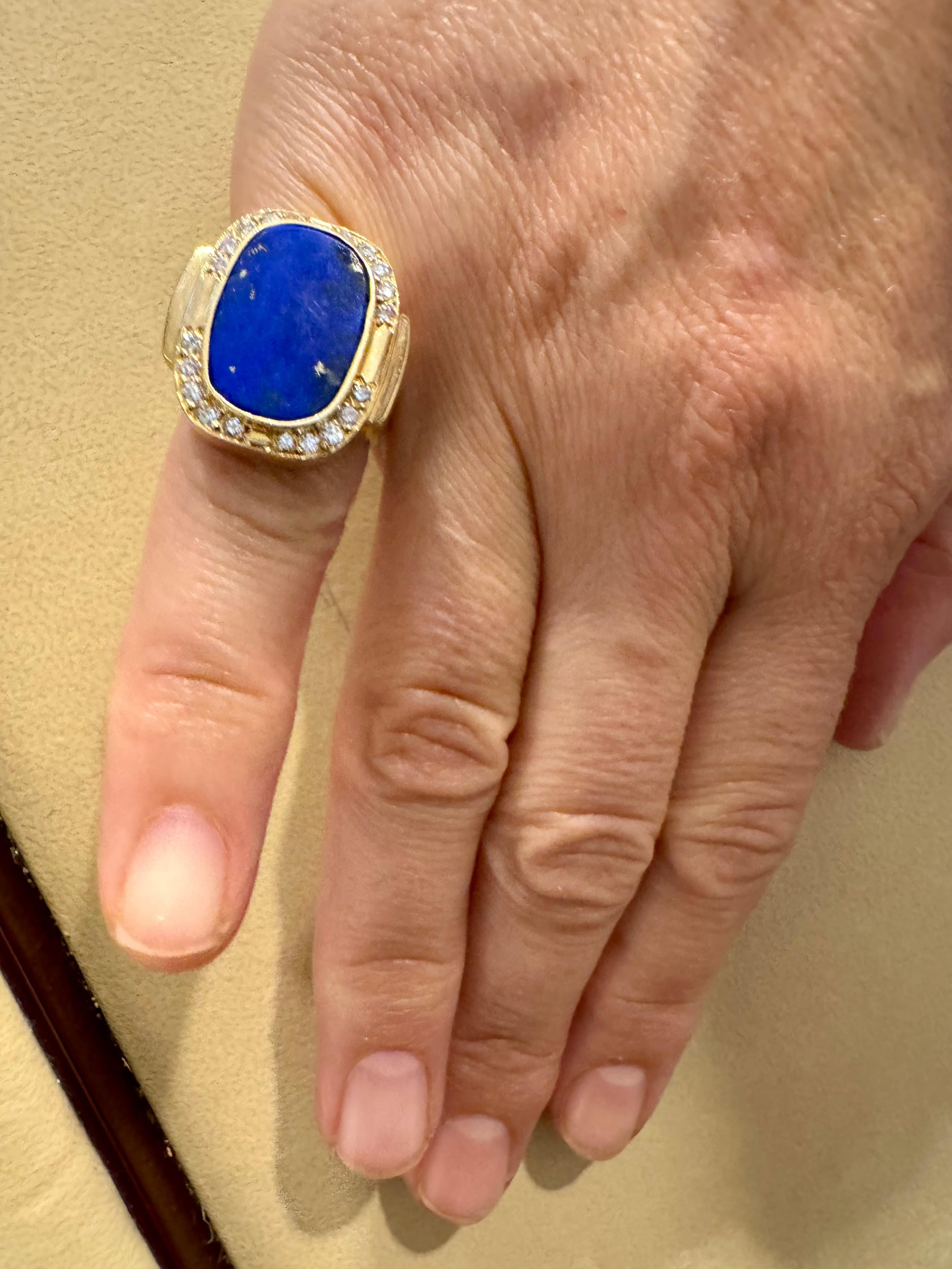 8,5 Karat Smaragdschliff Natürlicher Lapislazuli + Diamant Ring  14 Kt Gelbgold, 5,5 S im Angebot 13