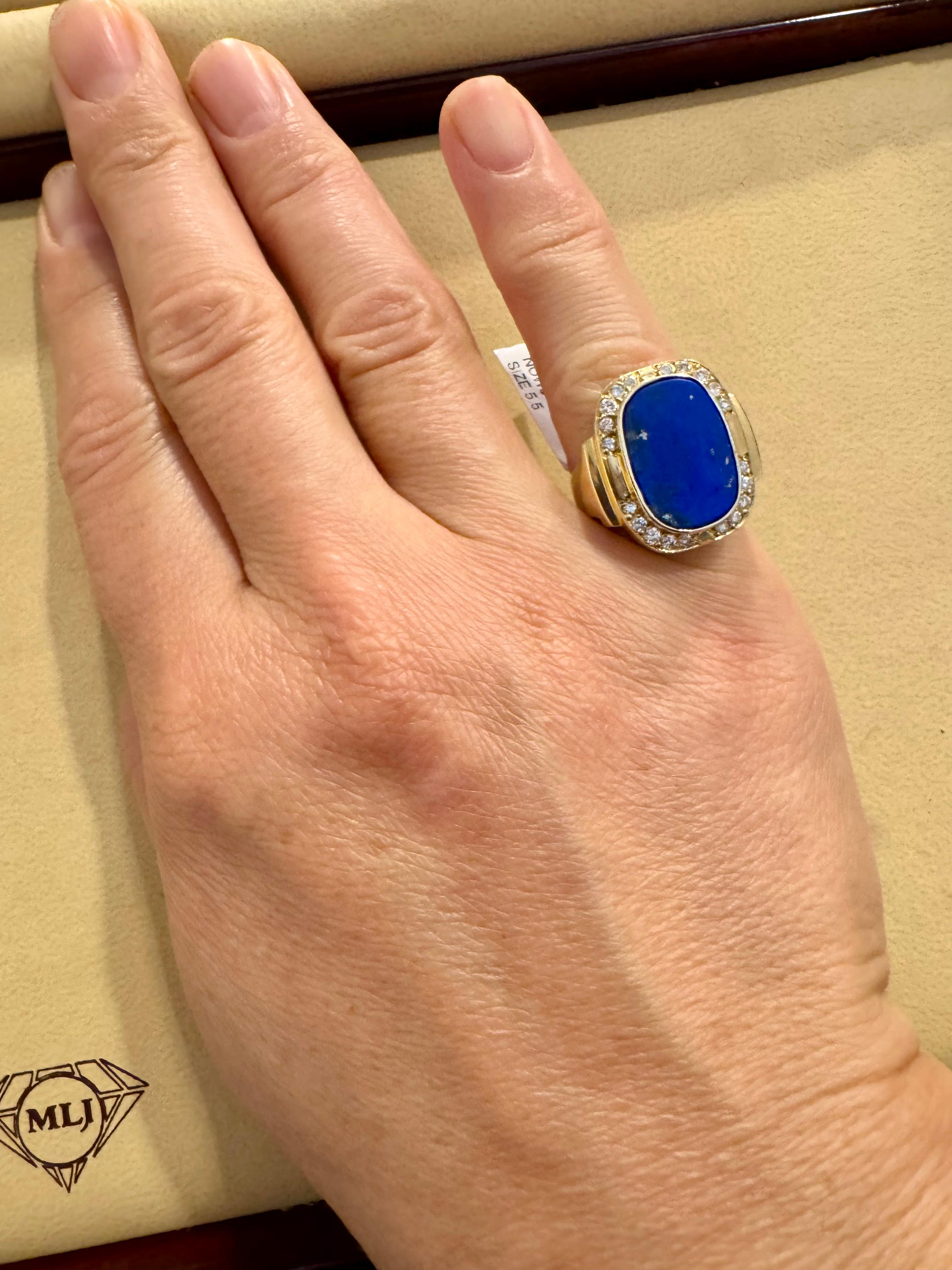 8,5 Karat Smaragdschliff Natürlicher Lapislazuli + Diamant Ring  14 Kt Gelbgold, 5,5 S im Angebot 15