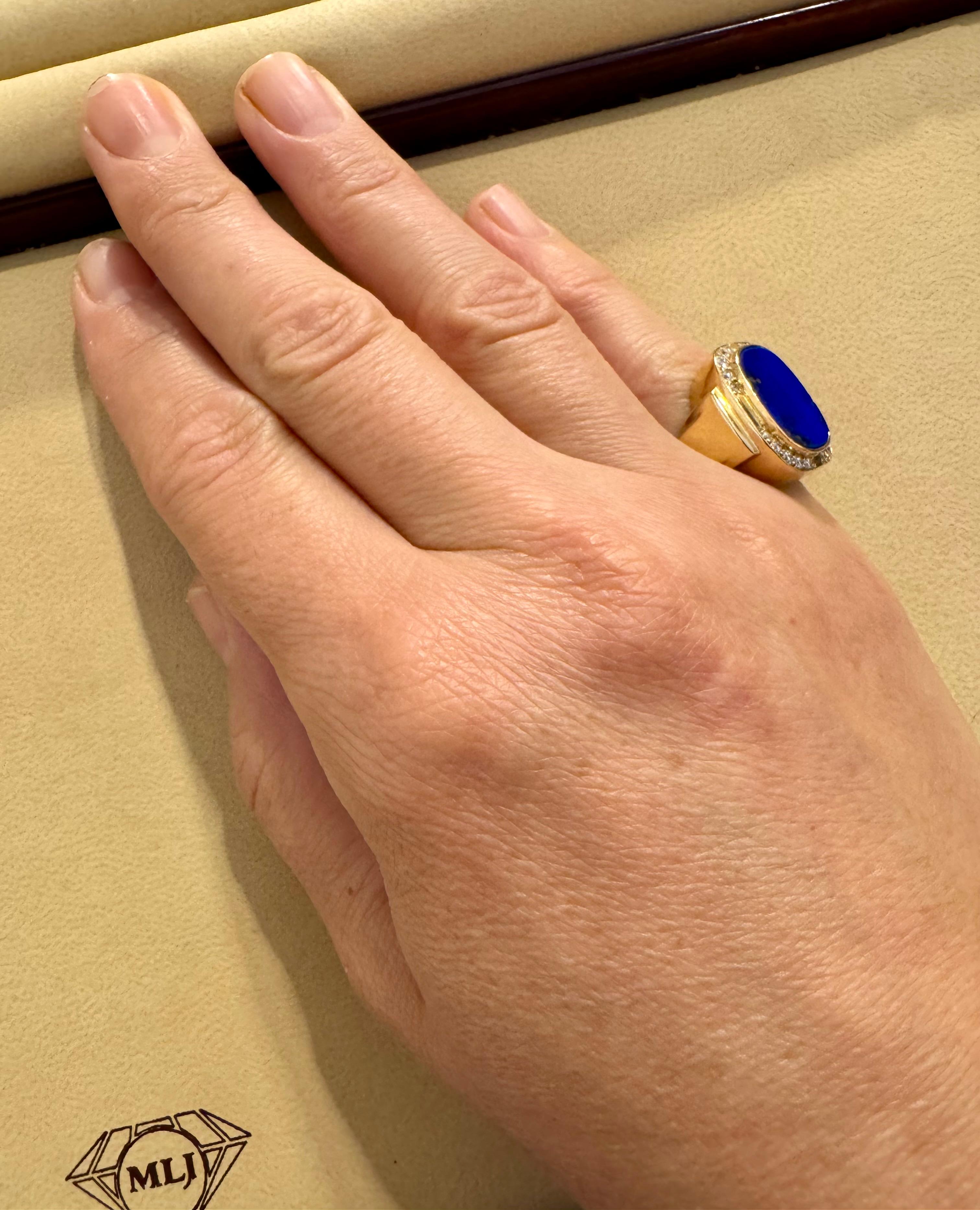 8,5 Karat Smaragdschliff Natürlicher Lapislazuli + Diamant Ring  14 Kt Gelbgold, 5,5 S im Angebot 16