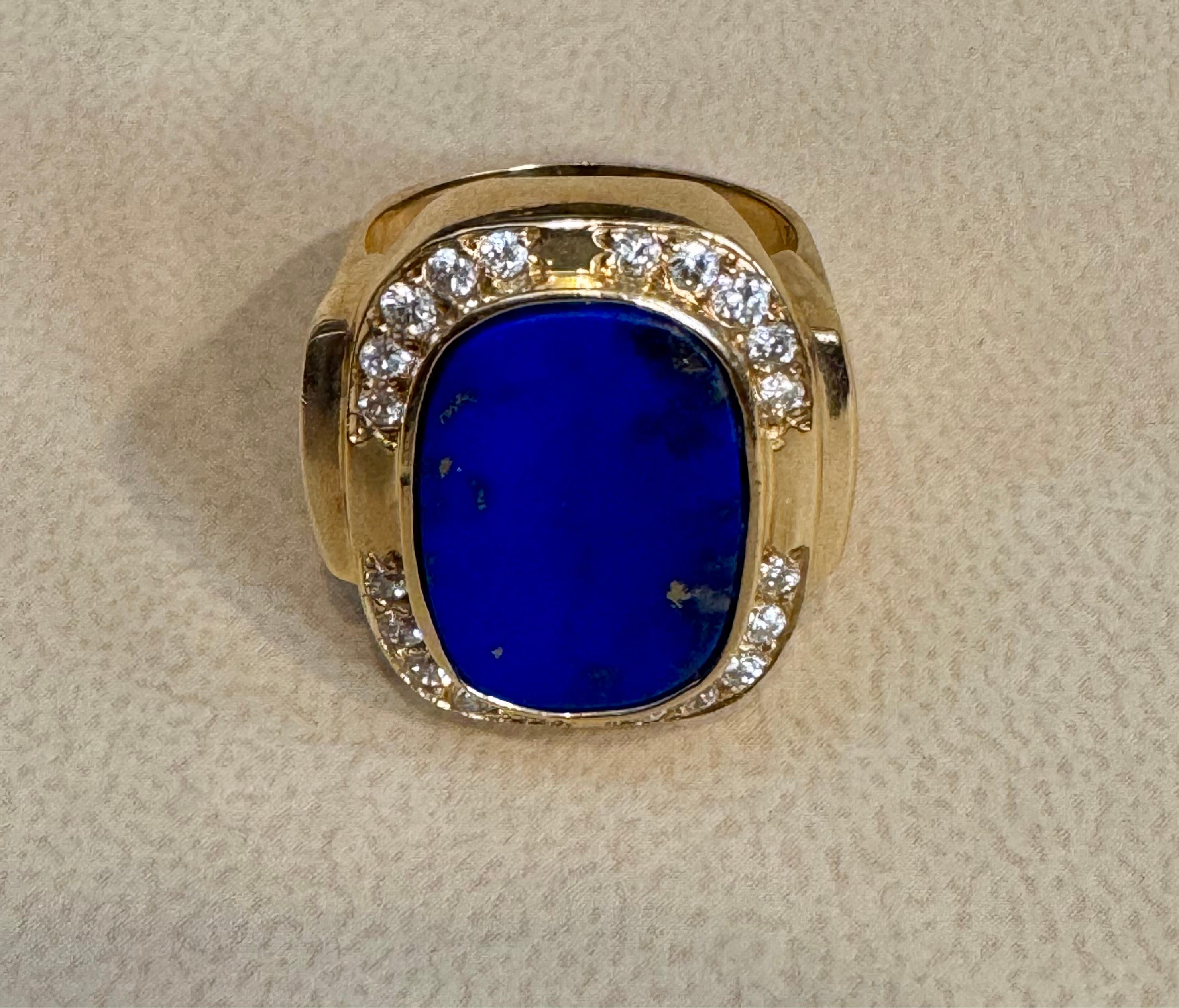 8,5 Karat Smaragdschliff Natürlicher Lapislazuli + Diamant Ring  14 Kt Gelbgold, 5,5 S Damen im Angebot