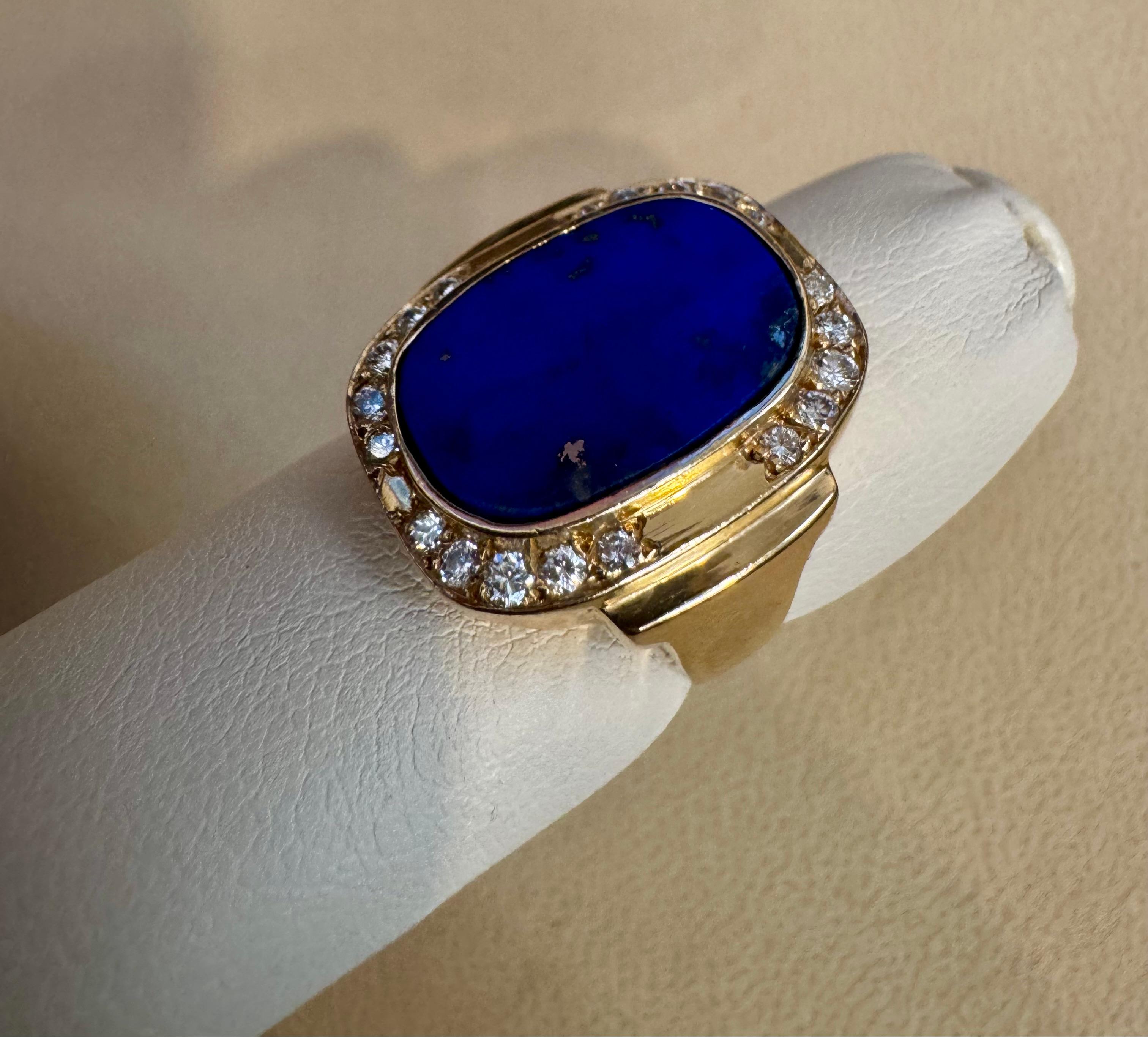 8,5 Karat Smaragdschliff Natürlicher Lapislazuli + Diamant Ring  14 Kt Gelbgold, 5,5 S im Angebot 1
