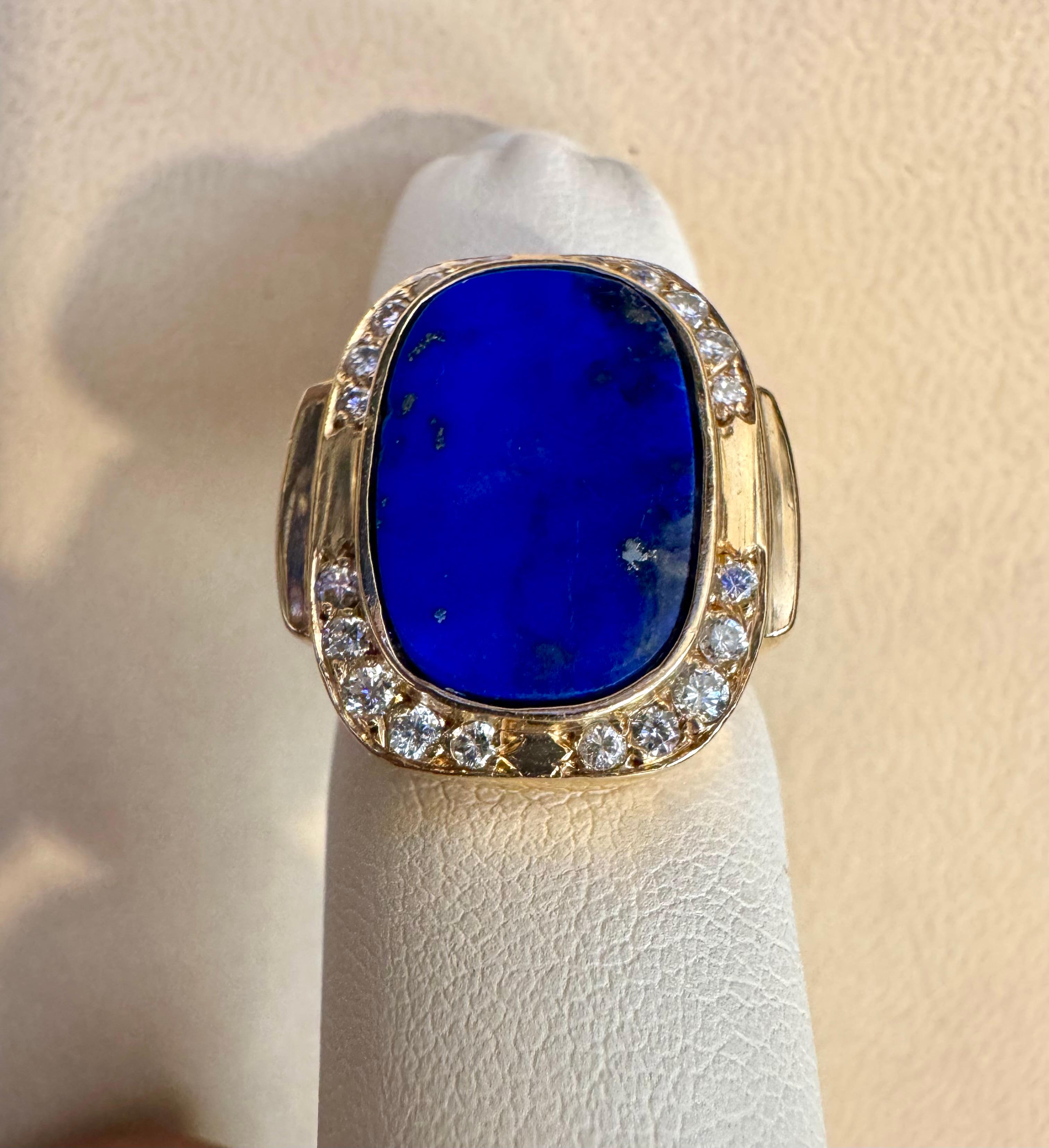 8,5 Karat Smaragdschliff Natürlicher Lapislazuli + Diamant Ring  14 Kt Gelbgold, 5,5 S im Angebot 2