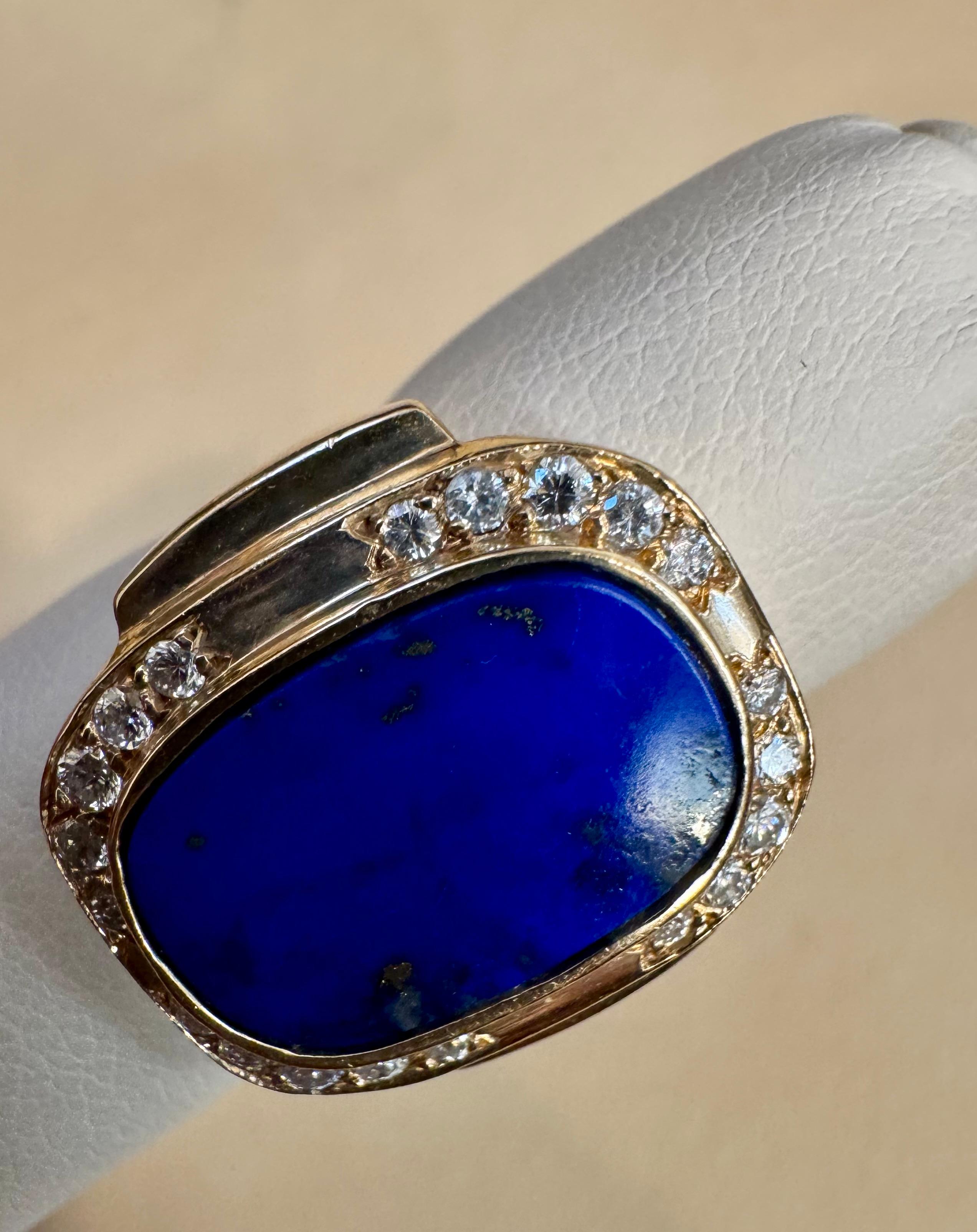 8,5 Karat Smaragdschliff Natürlicher Lapislazuli + Diamant Ring  14 Kt Gelbgold, 5,5 S im Angebot 3