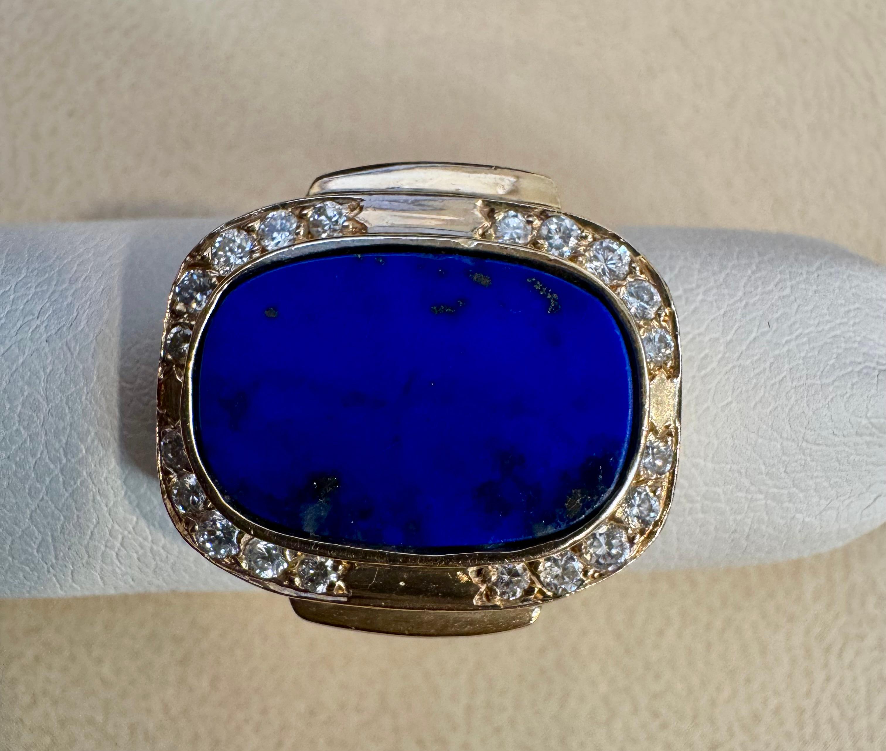 8,5 Karat Smaragdschliff Natürlicher Lapislazuli + Diamant Ring  14 Kt Gelbgold, 5,5 S im Angebot 4