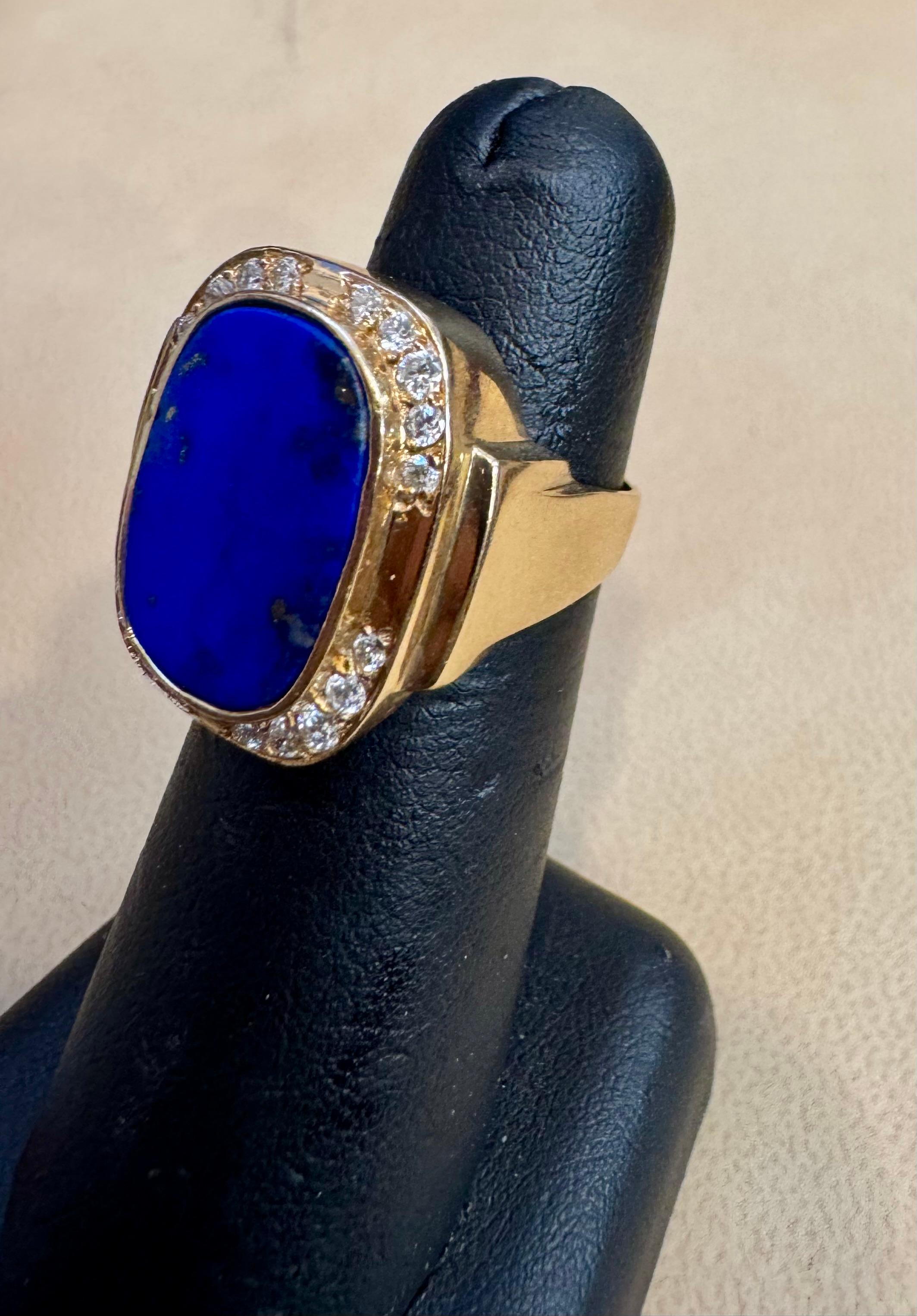 8,5 Karat Smaragdschliff Natürlicher Lapislazuli + Diamant Ring  14 Kt Gelbgold, 5,5 S im Angebot 5