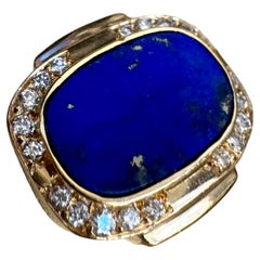 Anillo de Lapislázuli Natural + Diamante de 8,5 qt talla esmeralda  Oro Amarillo 14 Kt, 5.5 S