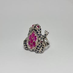 8.5 CTS  Natural  Untreated Thai Sapphire Frog Ring .925 Sterling Silver Ring