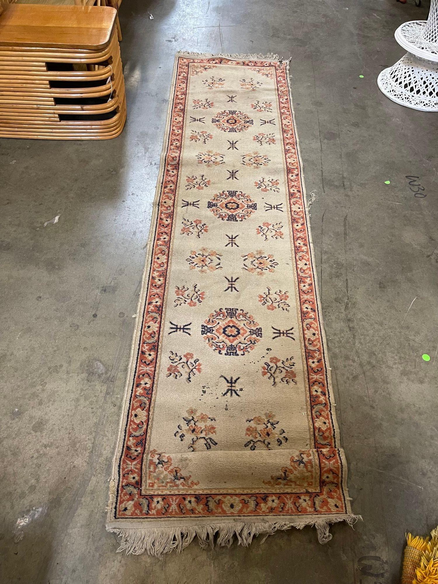 Mid-Century Modern 8.5' Foot Hand Knotted Wool Turkish Oushak Runner Rug For Sale