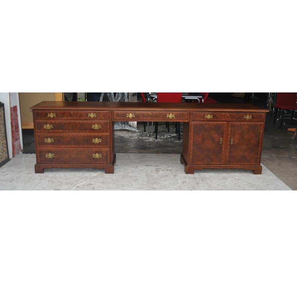 8.5 FT Midcentury Widdicomb Burl Walnut Campaign Kneehole Credenza 4