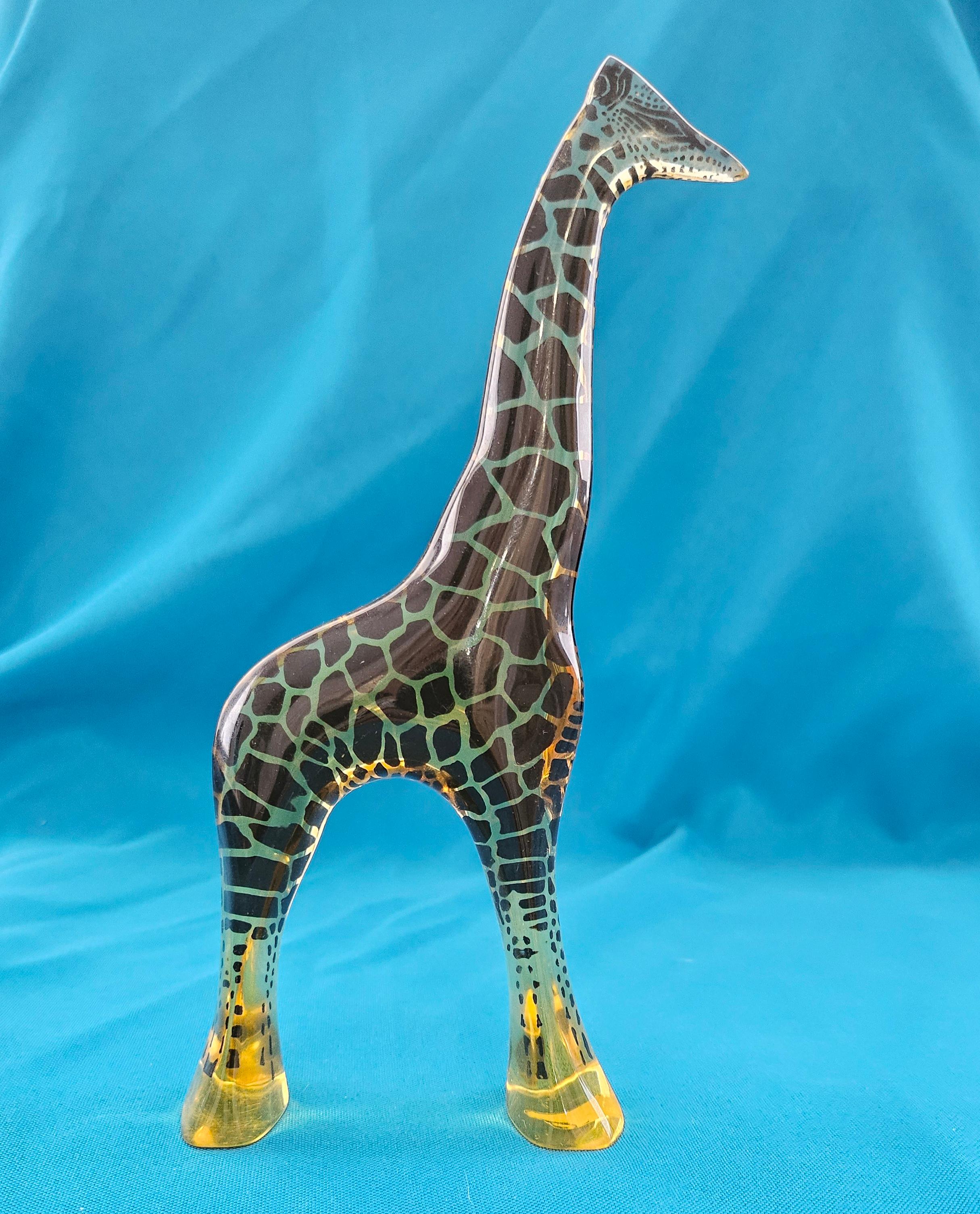 8.5 Inch Abraham Palatnik Lucite Giraffe Sculpture - Op Art.  
BeFirstBoldy com
This Palatnik giraffe sculpture is in good vintage condition, having no chips or cracks. 
Subtle evidences of pre-ownership may be found on close inspection, but nothing