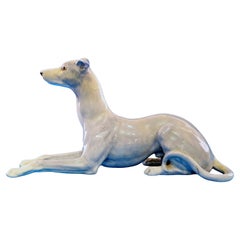 8.5 inch Bluish-Gray & White Porcelain Greyhound or Whippet Sculpture