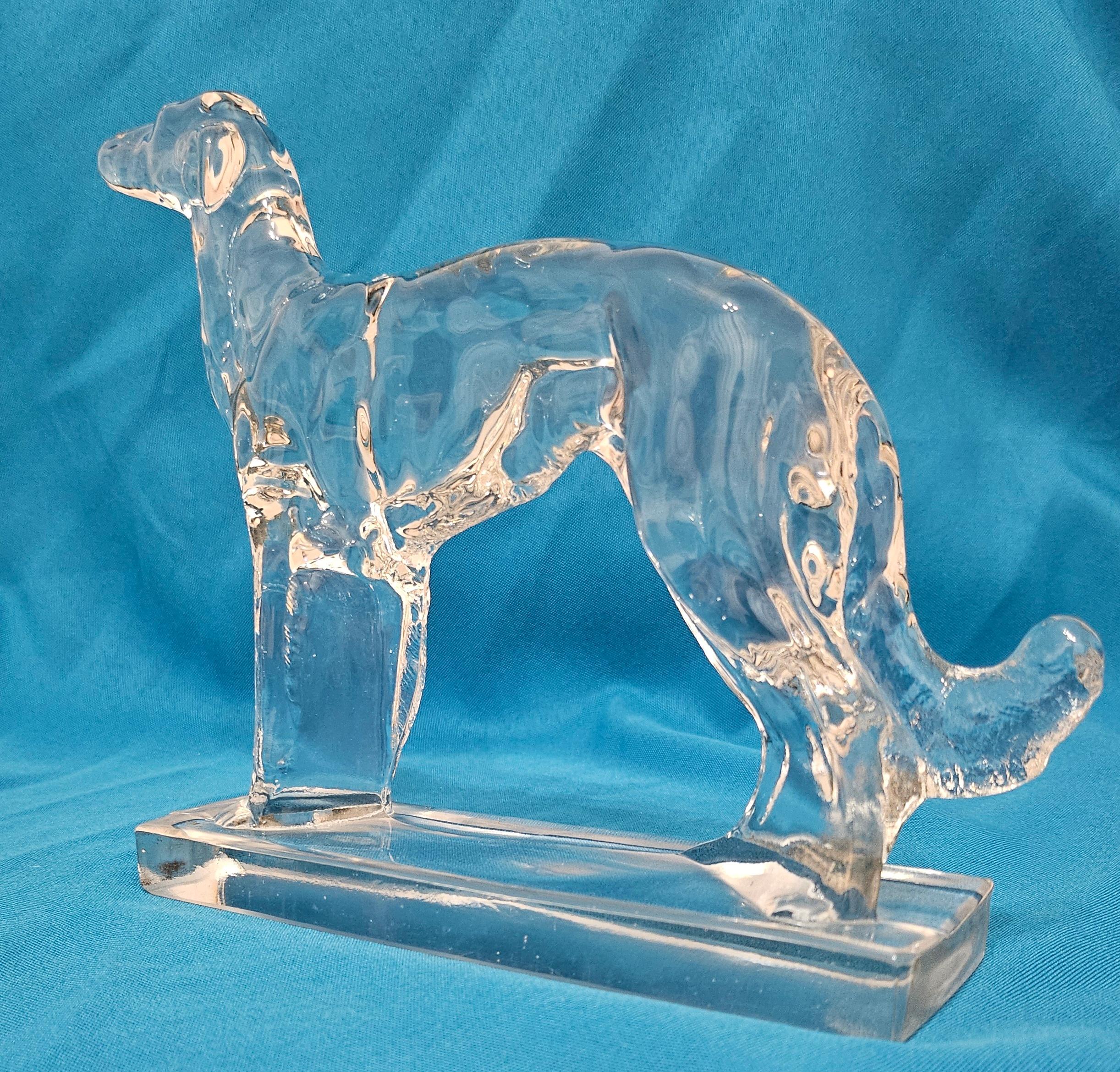 8.5 Inch Glass Russian Wolfhound/Borzoi/Sighthound Sculpture
NOTICE: Our 1stDibs shop will be taking a break soon, thus the temporarily lower price.
The perfect gift, this is a lovely, clear glass dog of the type most folks associate with