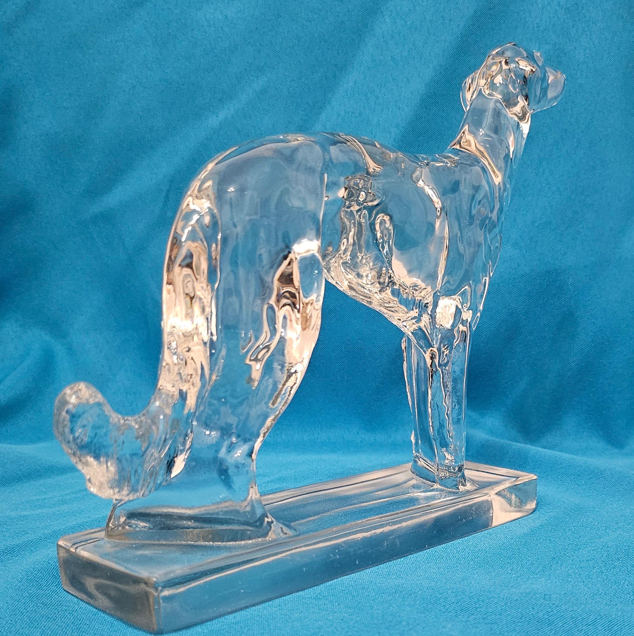 Mid-Century Modern 8.5 Inch Glass Russian Wolfhound/Borzoi/Sighthound Sculpture