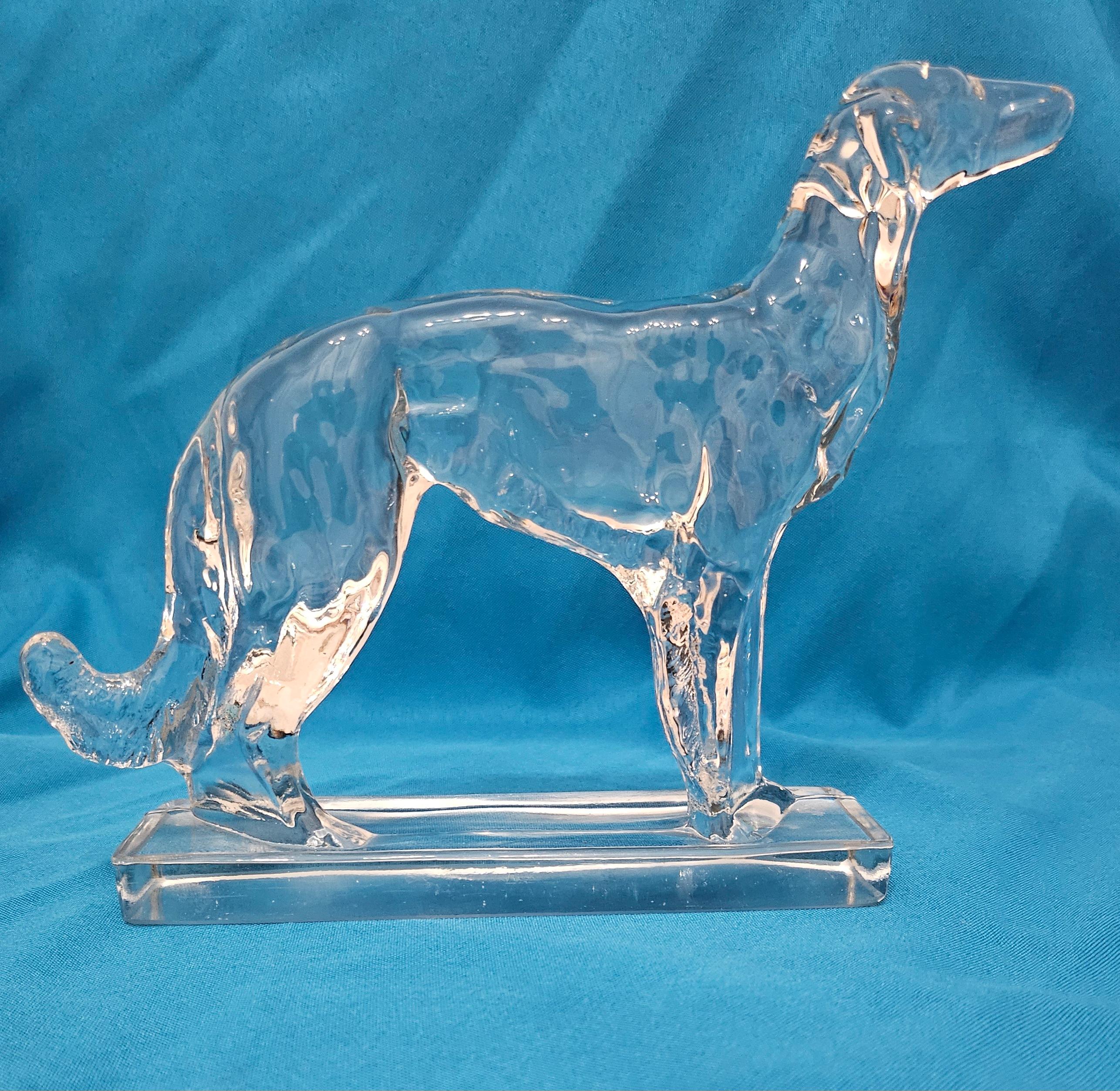 8.5 Inch Glass Russian Wolfhound/Borzoi/Sighthound Sculpture In Good Condition In Warrenton, OR