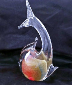 8.5 Inch Multi-Color Murano Glass Fish Sculpture - CLOSING SALE