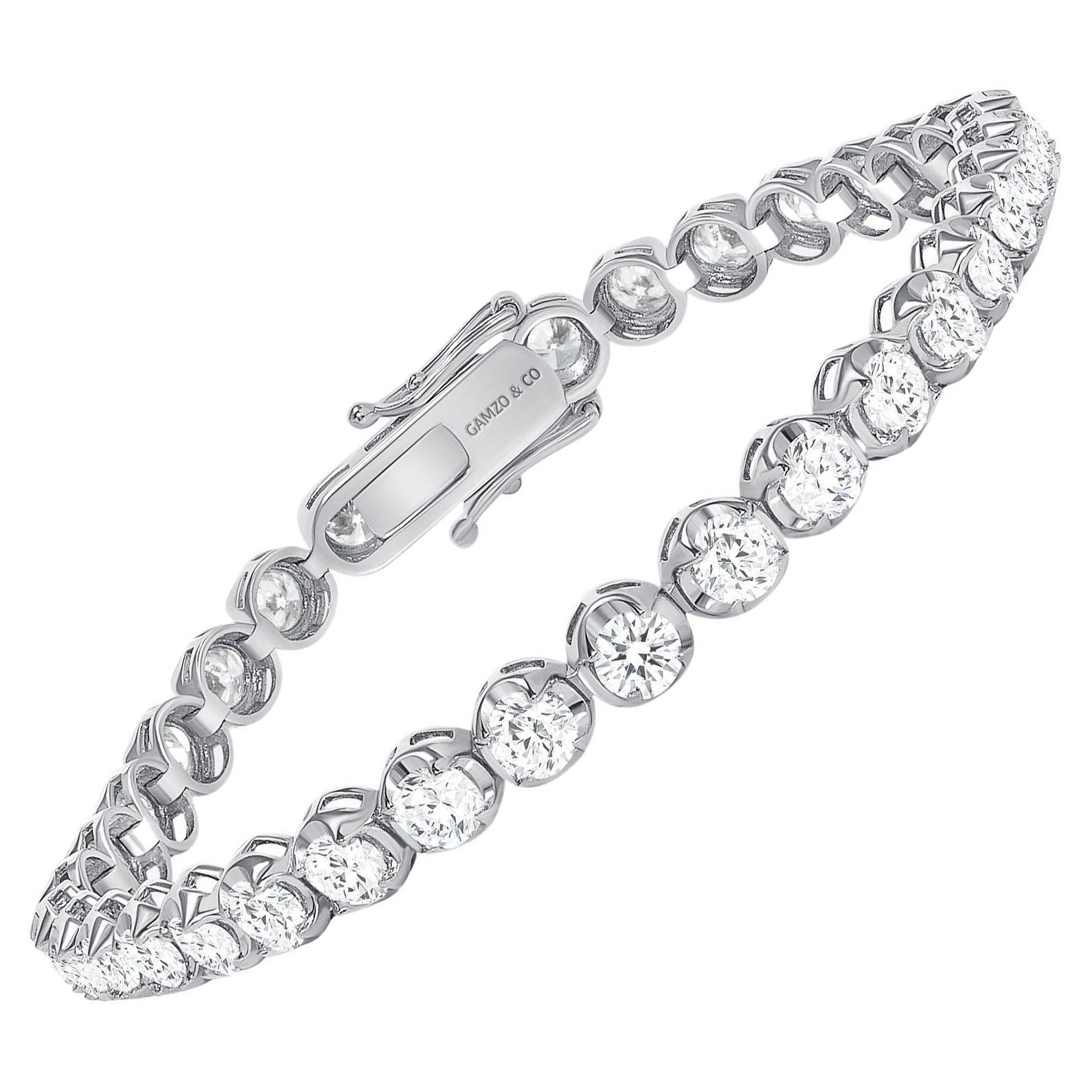 Pulsera de tenis con engaste ilusión de diamantes redondos de 5 quilates en oro blanco de 14k de 8,5 pulgadas