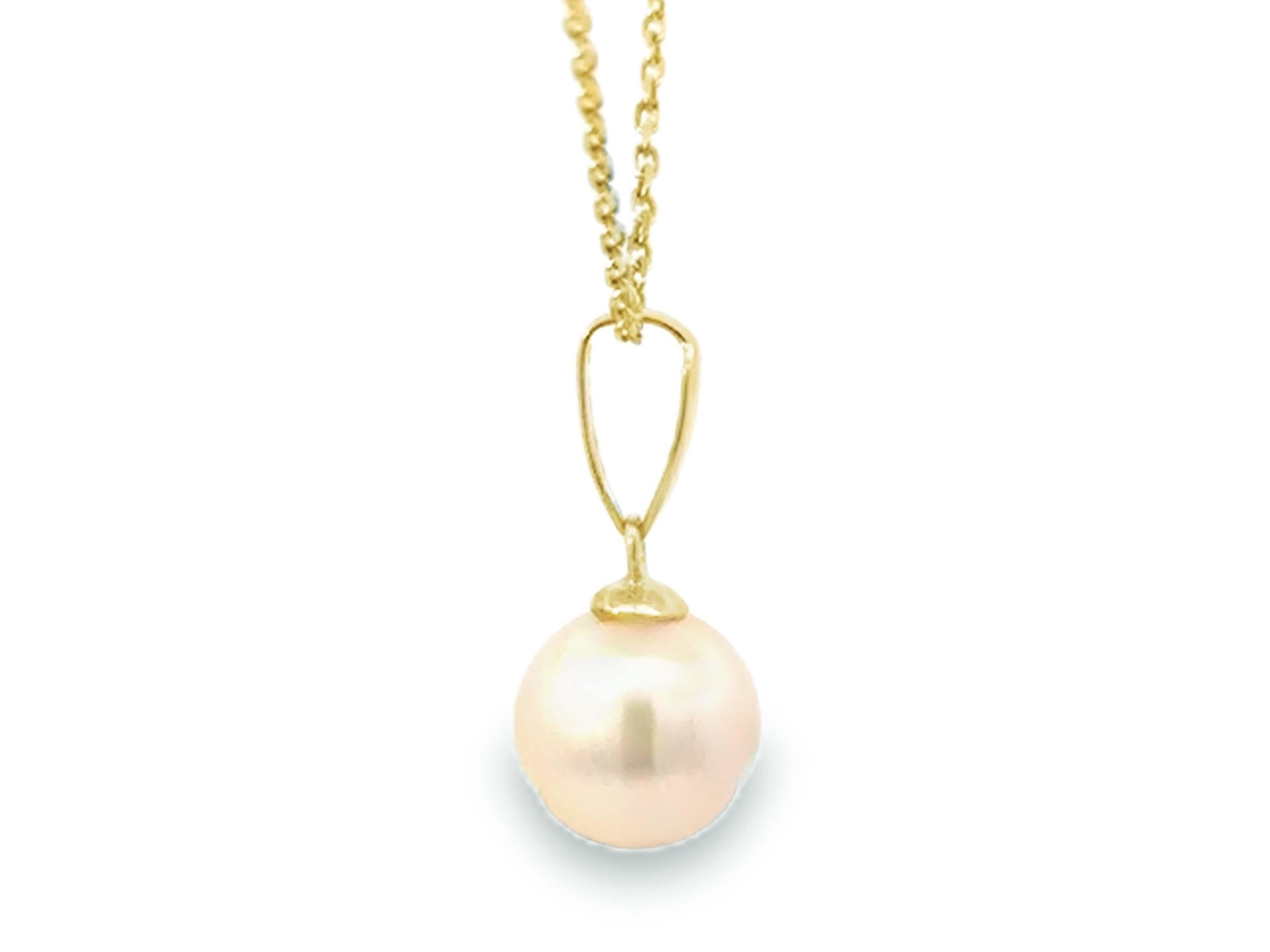 Pendentif en perles Akoya blanches de 8,5 m sur chaîne à maillons de 16 pouces Pour femmes en vente