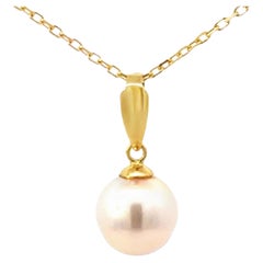 8.5 Mm White Akoya Pearl Pendant on 16" Cable Link Chain