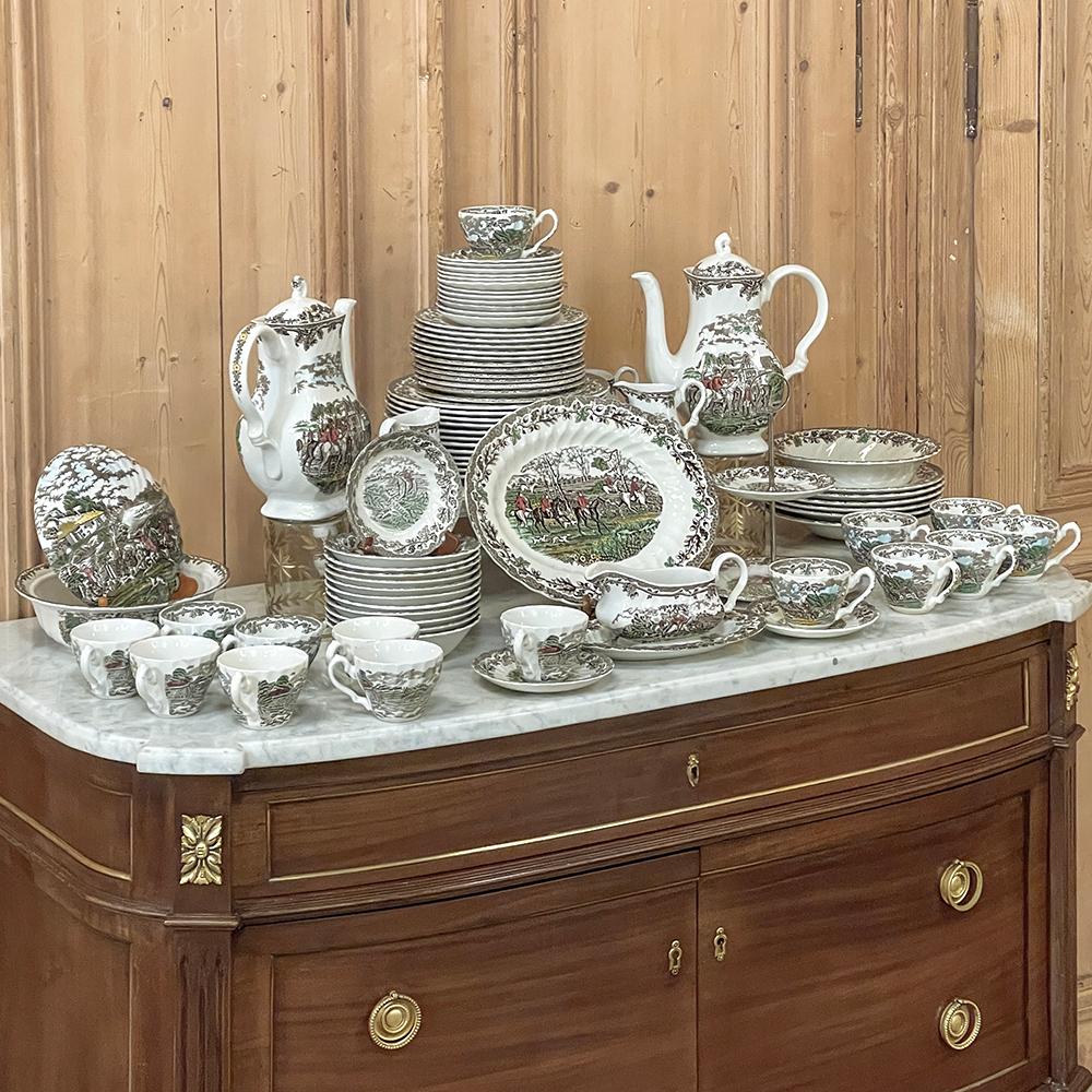 85 Piece Antique Staffordshire Dinnerware Set is an amazing collection that will add charm and color to your dining and entertaining experience!  With multiple scenes hand-engraved then reproduced in the transfer process in rich earth tone colors,