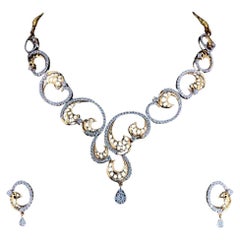 8.5 TCW Moissanite 18kt Gold designer Bridal Necklace, Earring, Bracelet set