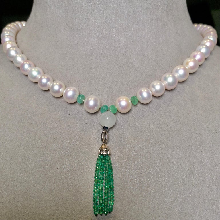 Collier En Jade Blanc Avec Fermoir Or 18K - Perles Fines, Occasion En Très Bon état