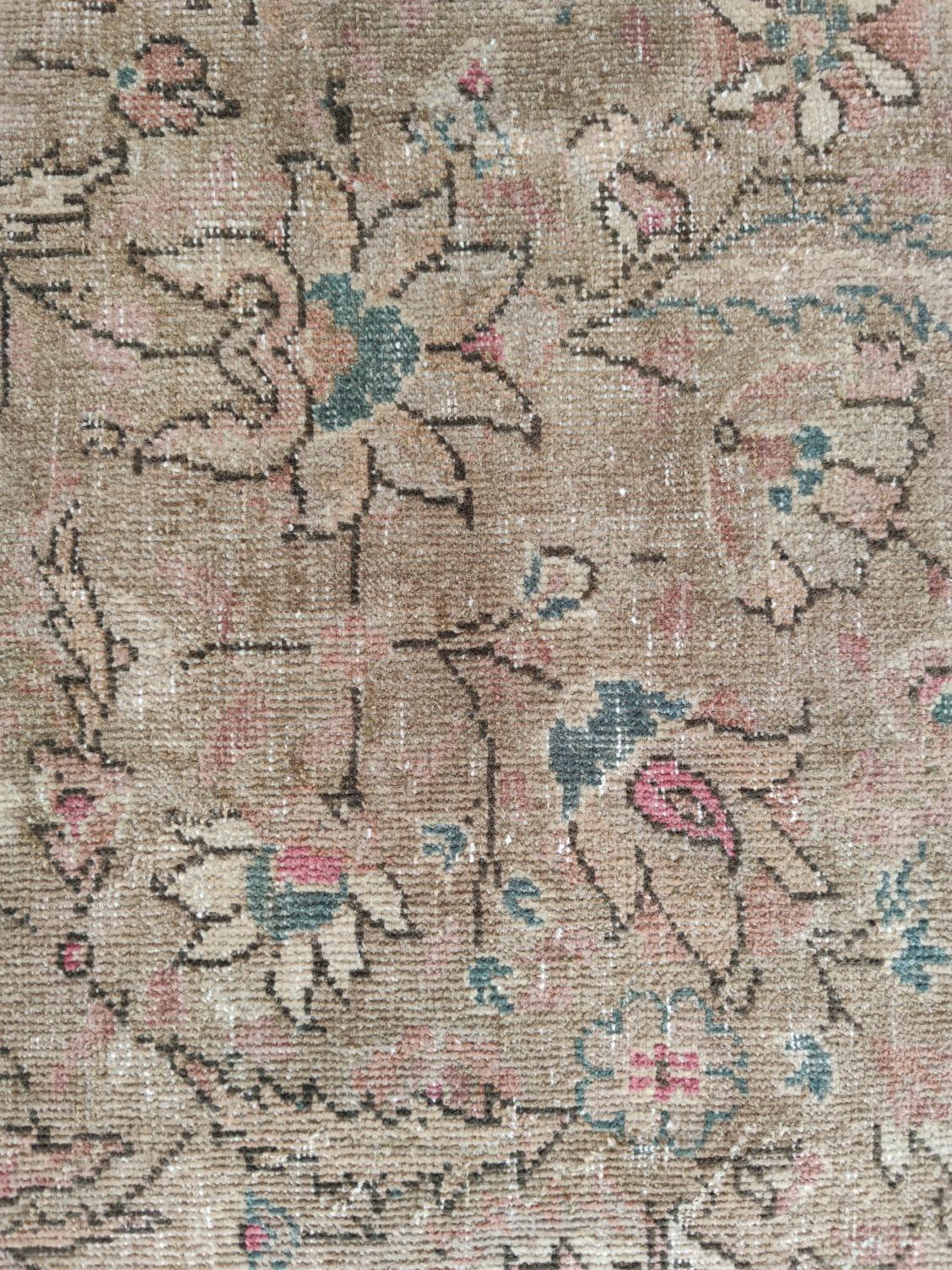 8.5x11 Ft Vintage Handmade Floral Pattern Turkish Wool Area Rug in Tawny Brown 4