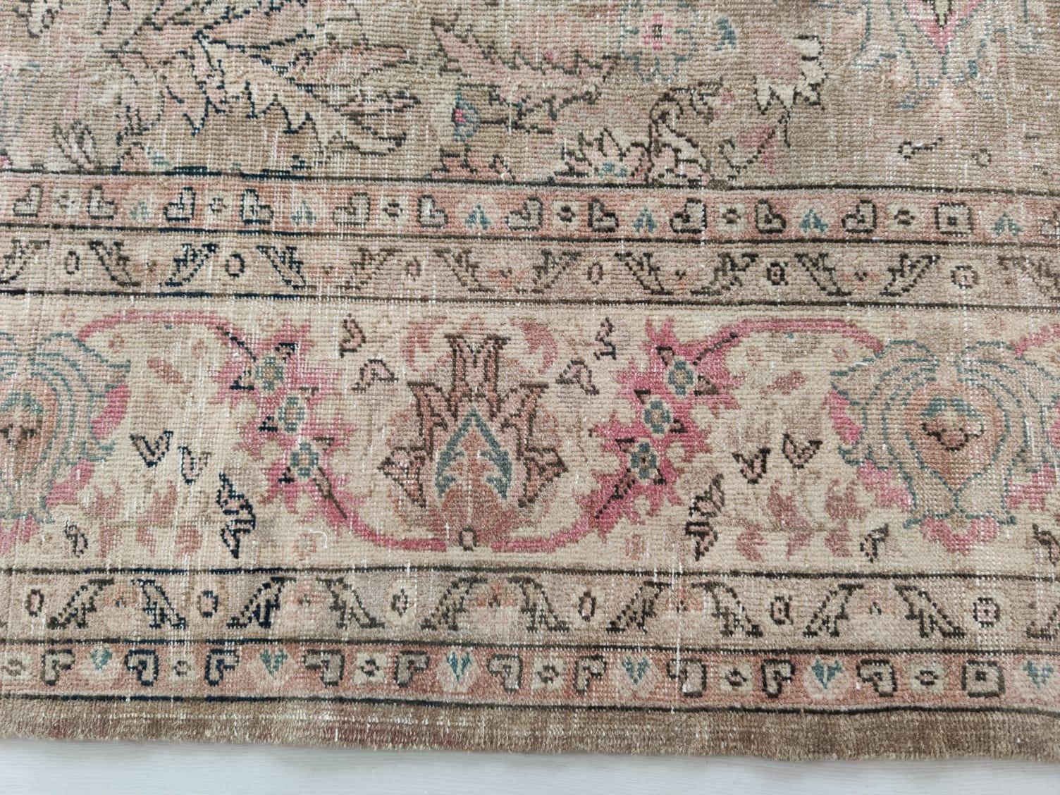 8.5x11 Ft Vintage Handmade Floral Pattern Turkish Wool Area Rug in Tawny Brown 10