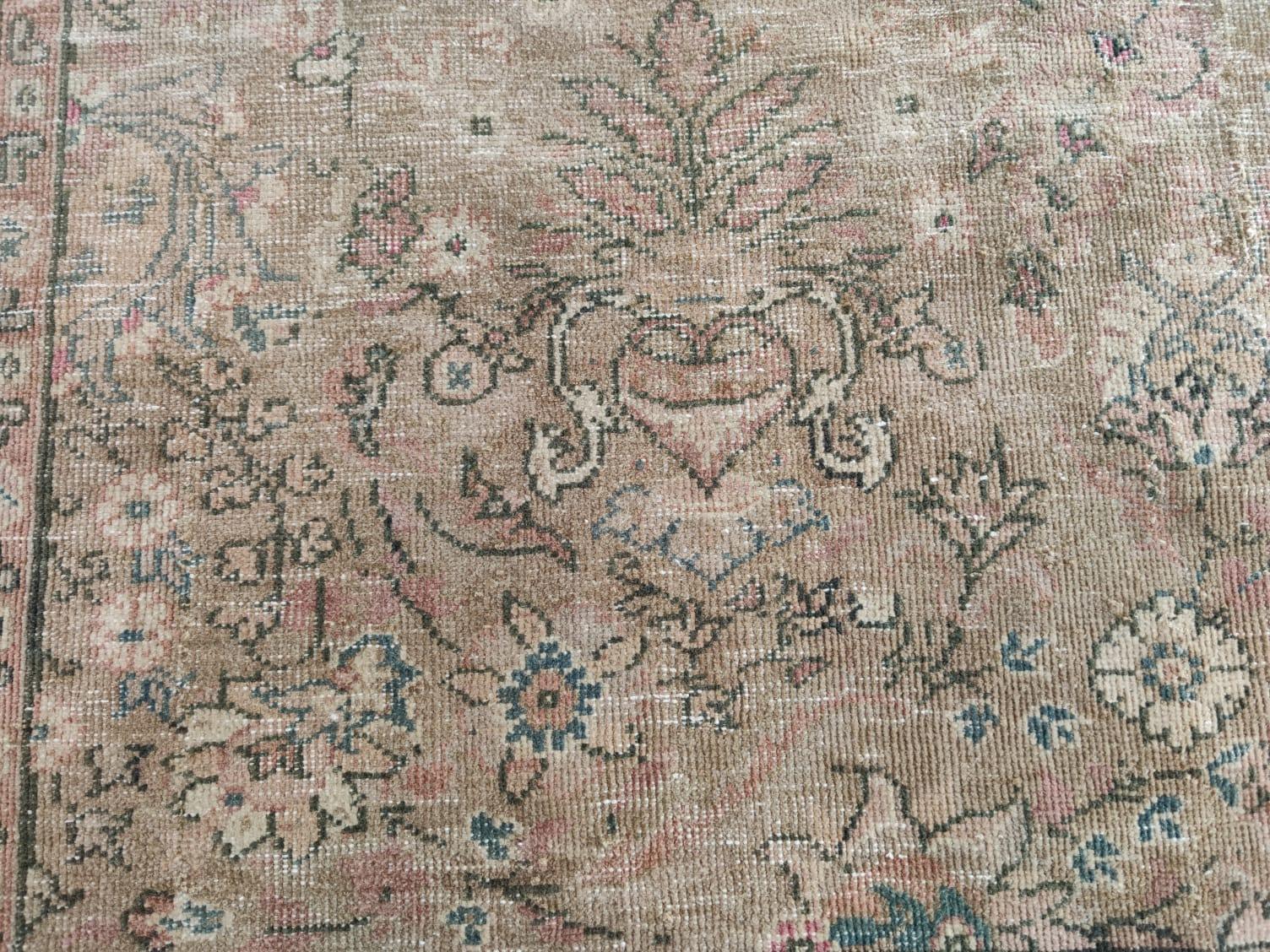 Hand-Woven 8.5x11 Ft Vintage Handmade Floral Pattern Turkish Wool Area Rug in Tawny Brown
