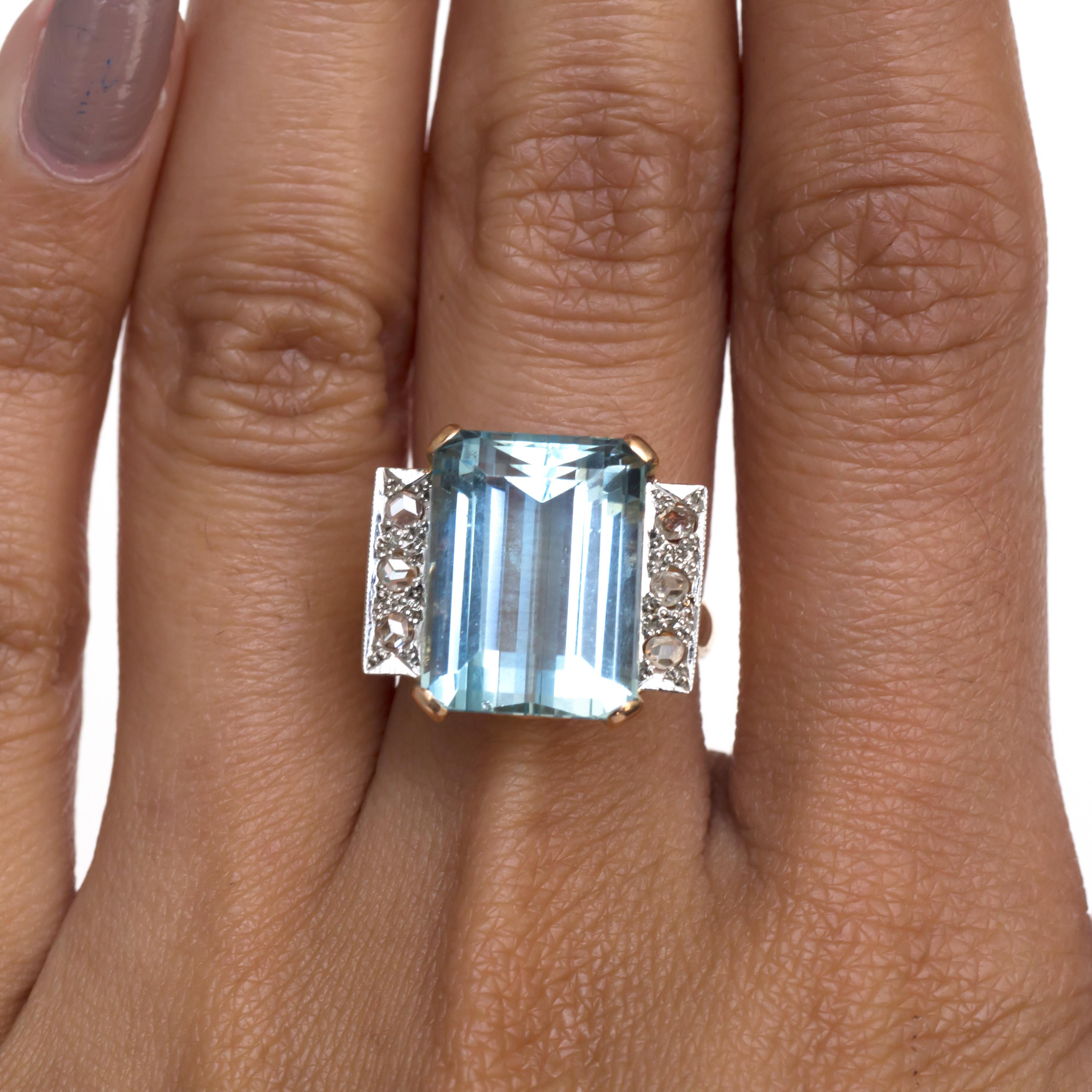 Retro 8.50 Carat Aquamarine Rose Gold Engagement Ring For Sale