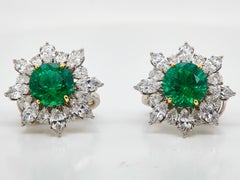 Natural 8.50 Carat Certified Vivid Green Emerald And Diamond Stud Earrings