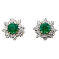 Natural 8.50 Carat Certified Vivid Green Emerald And Diamond Stud Earrings