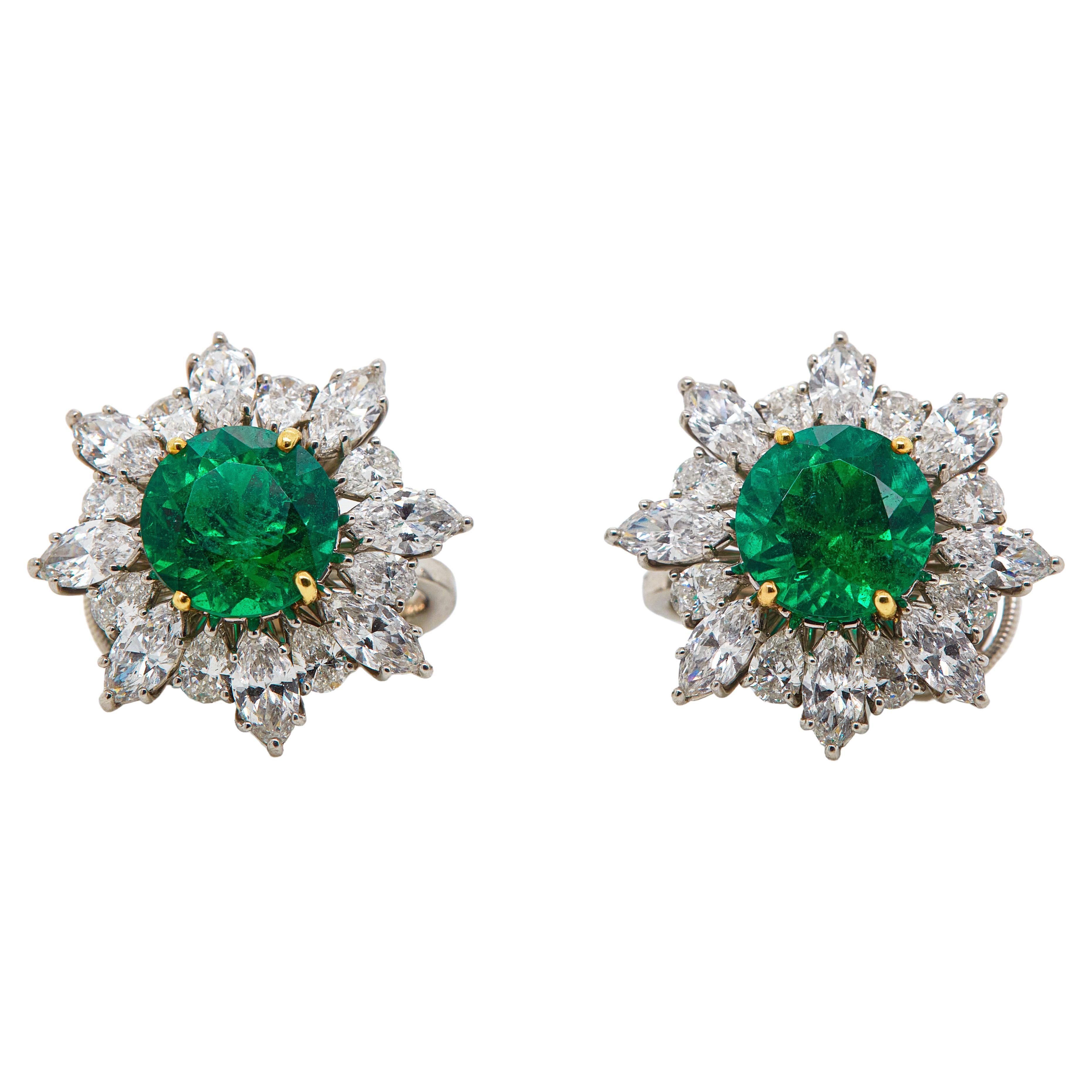 8.50 Carat Certified Vivid Green Emerald Diamond Stud Earrings