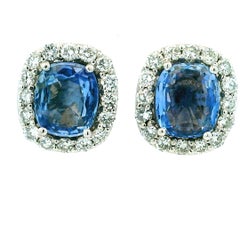 8,50 Karat Ceylon Saphir Diamant Halo Ohrstecker aus 18K Gold