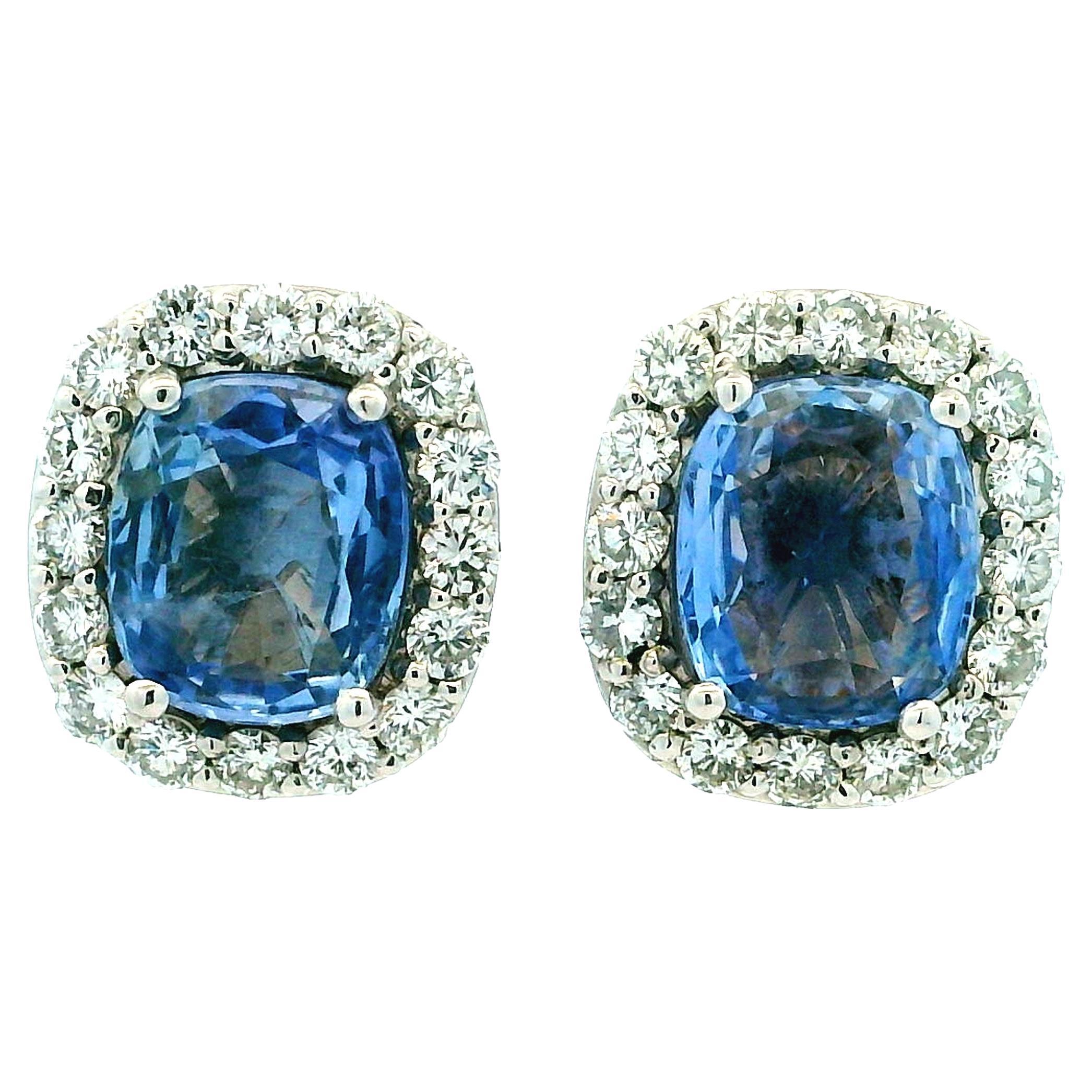 8.50 Carat Ceylon Sapphire Diamond Halo Stud Earrings in 18K Gold