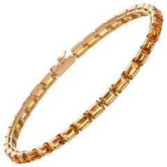 8.50 Carat Citrine Line Bracelet Estate 14 Karat Gold Emerald Cut Fine Jewelry