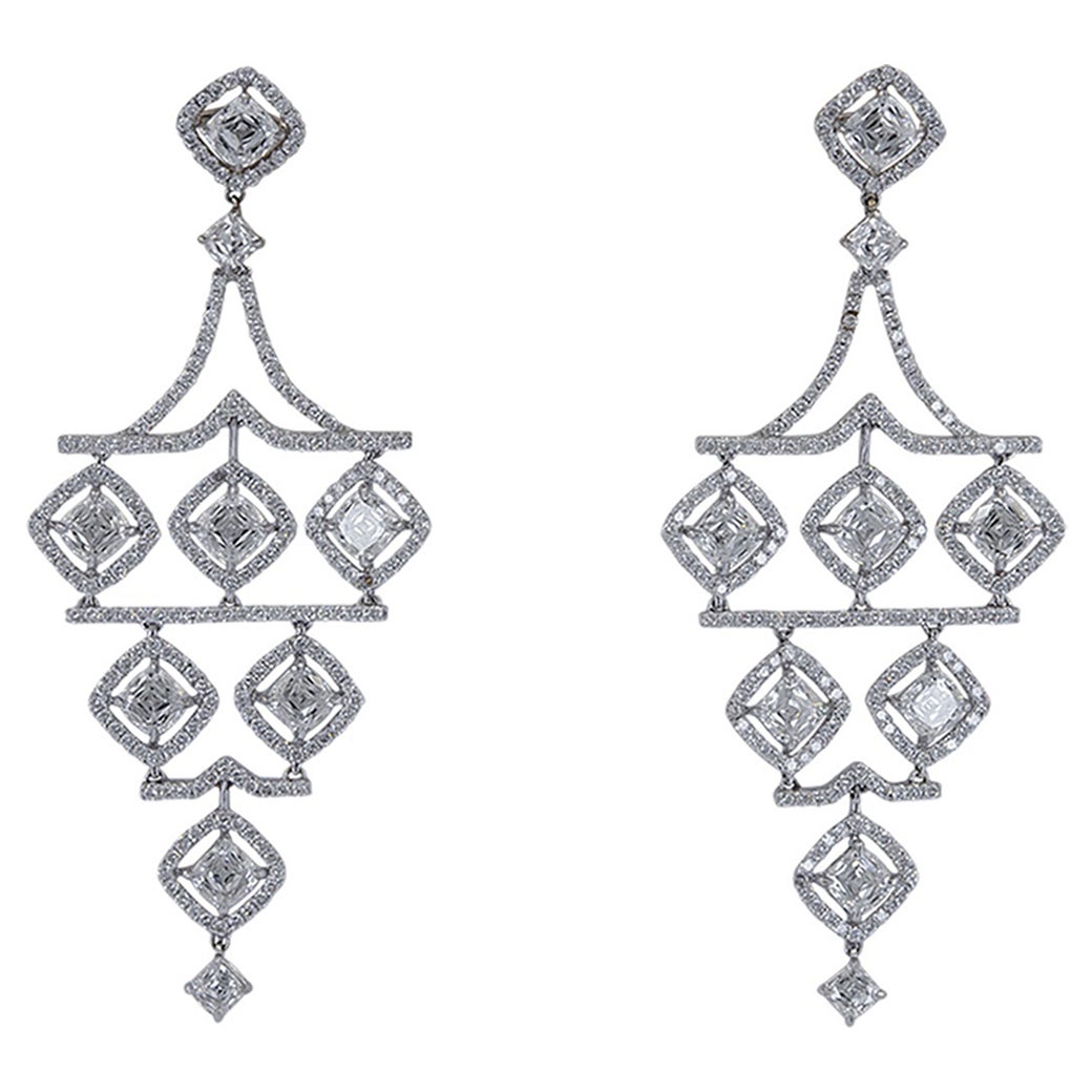 8,50 Karat Kissen-Diamant-Kronleuchter-Ohrringe