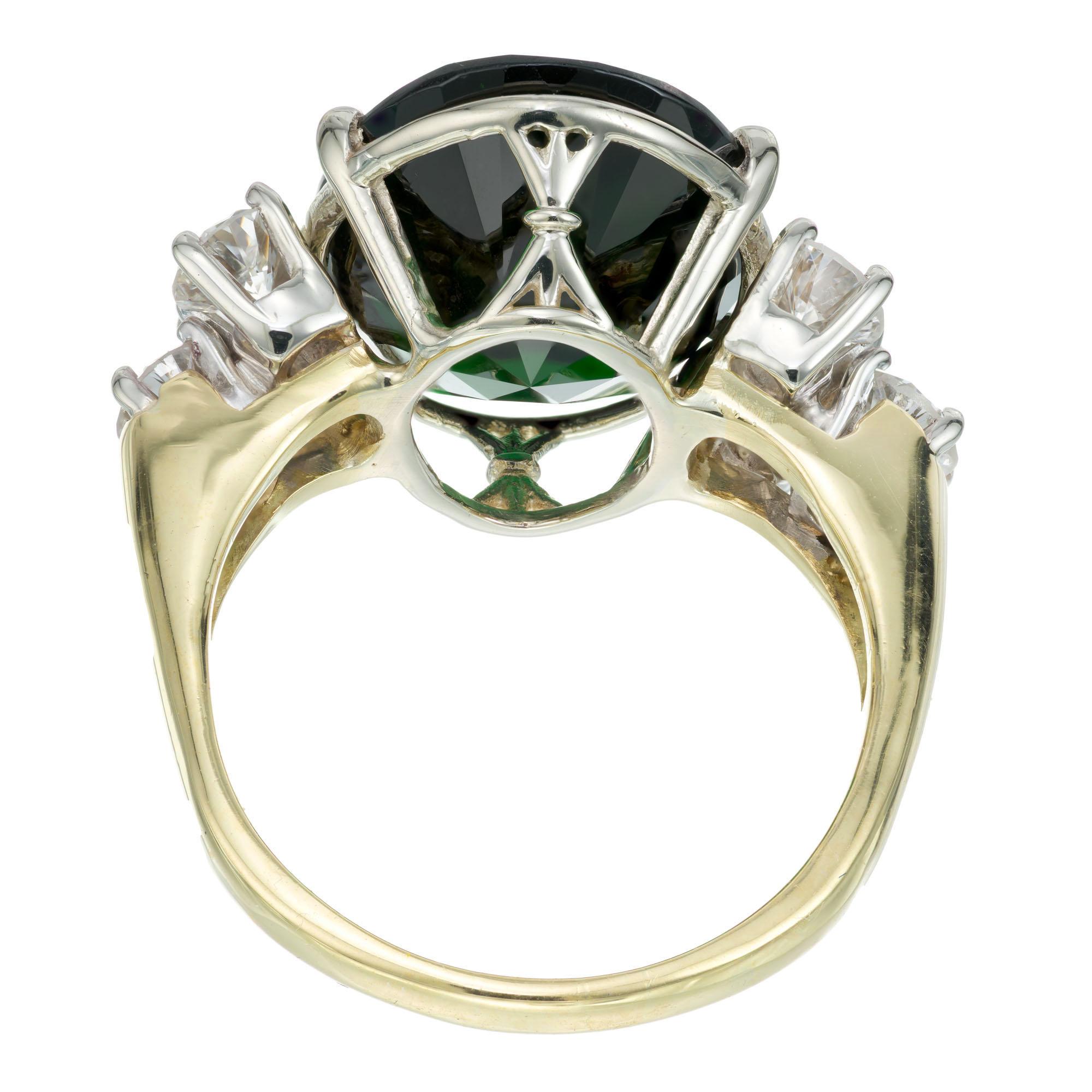 Oval Cut 8.50 Carat Deep Green Tourmaline Diamond Gold Cocktail Ring For Sale