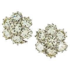 Vintage 8.50 Carat Diamond Cluster White Gold Earrings
