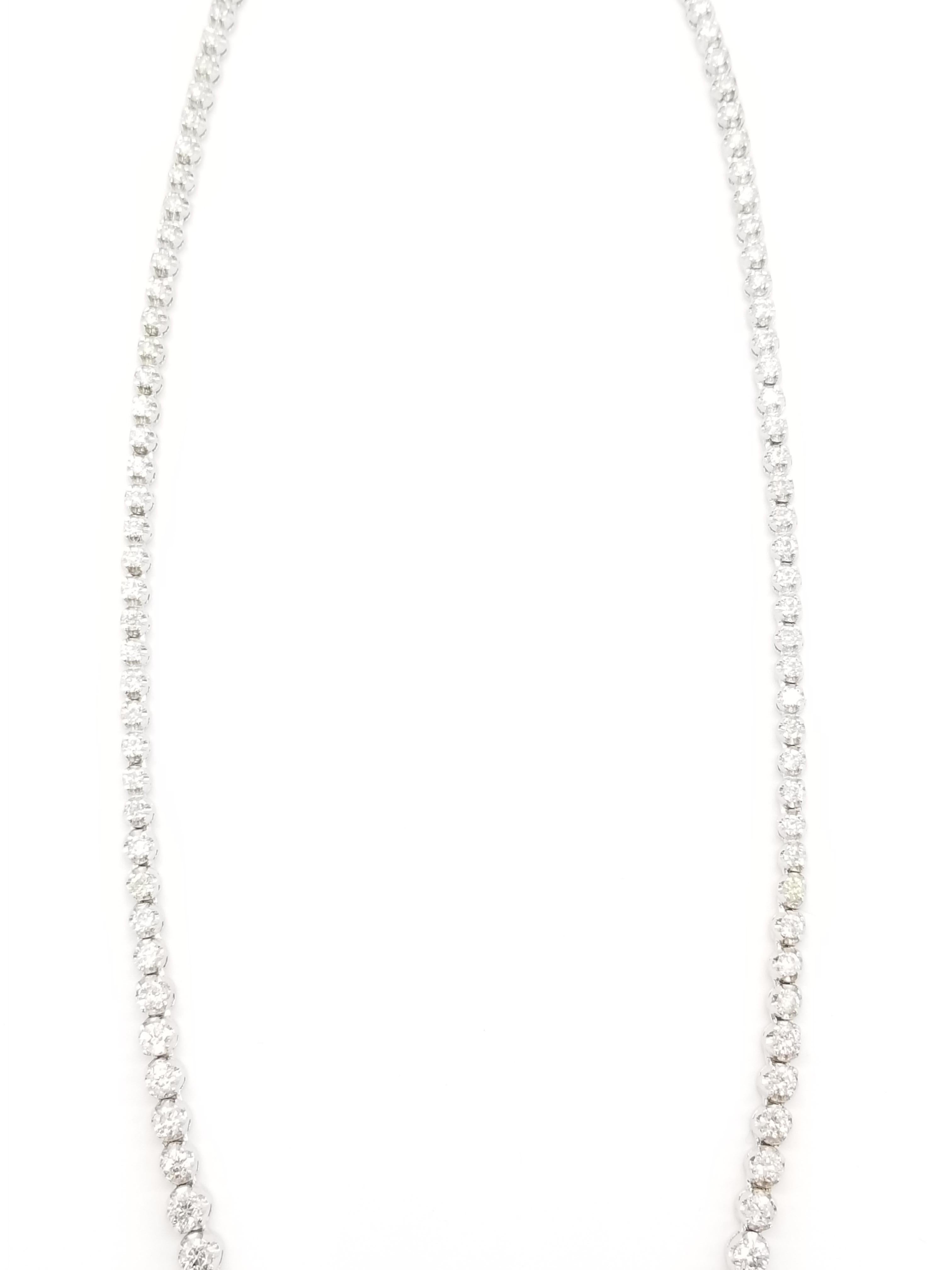 8.40 Carat Diamond Graduated Riviera Tennis Necklace 14 Karat White Gold For Sale 1