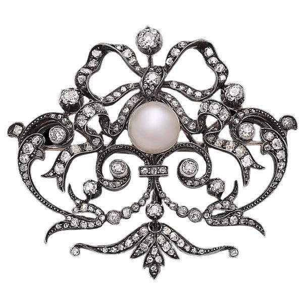 8.50 Carat Georgian Brooch with a Natural Pearl For Sale