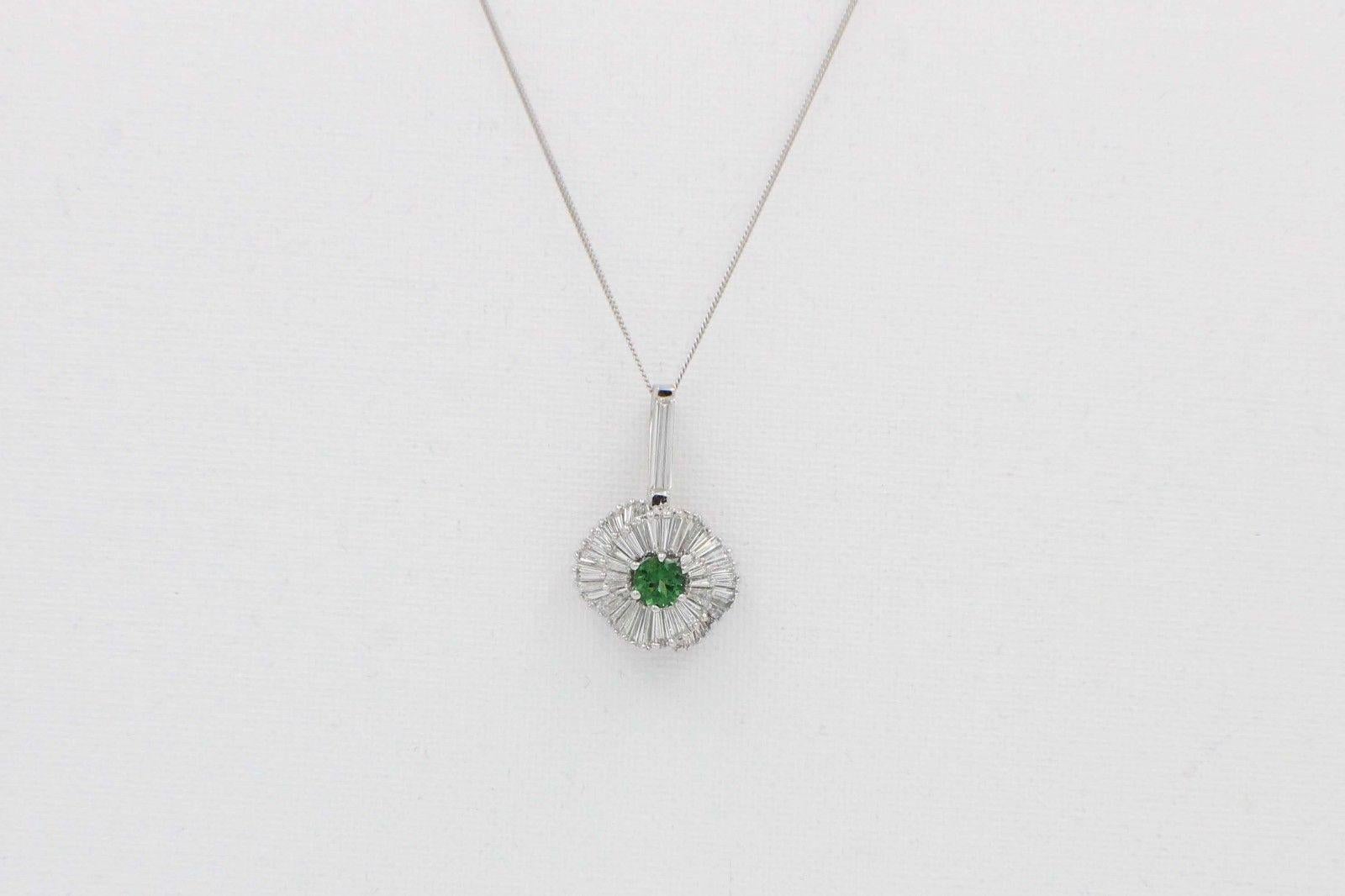 8.50 Carat Green Tourmaline and Baguette Diamond Ballerina Pendant in Platinum 1