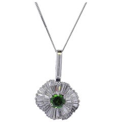 8.50 Carat Green Tourmaline and Baguette Diamond Ballerina Pendant in Platinum