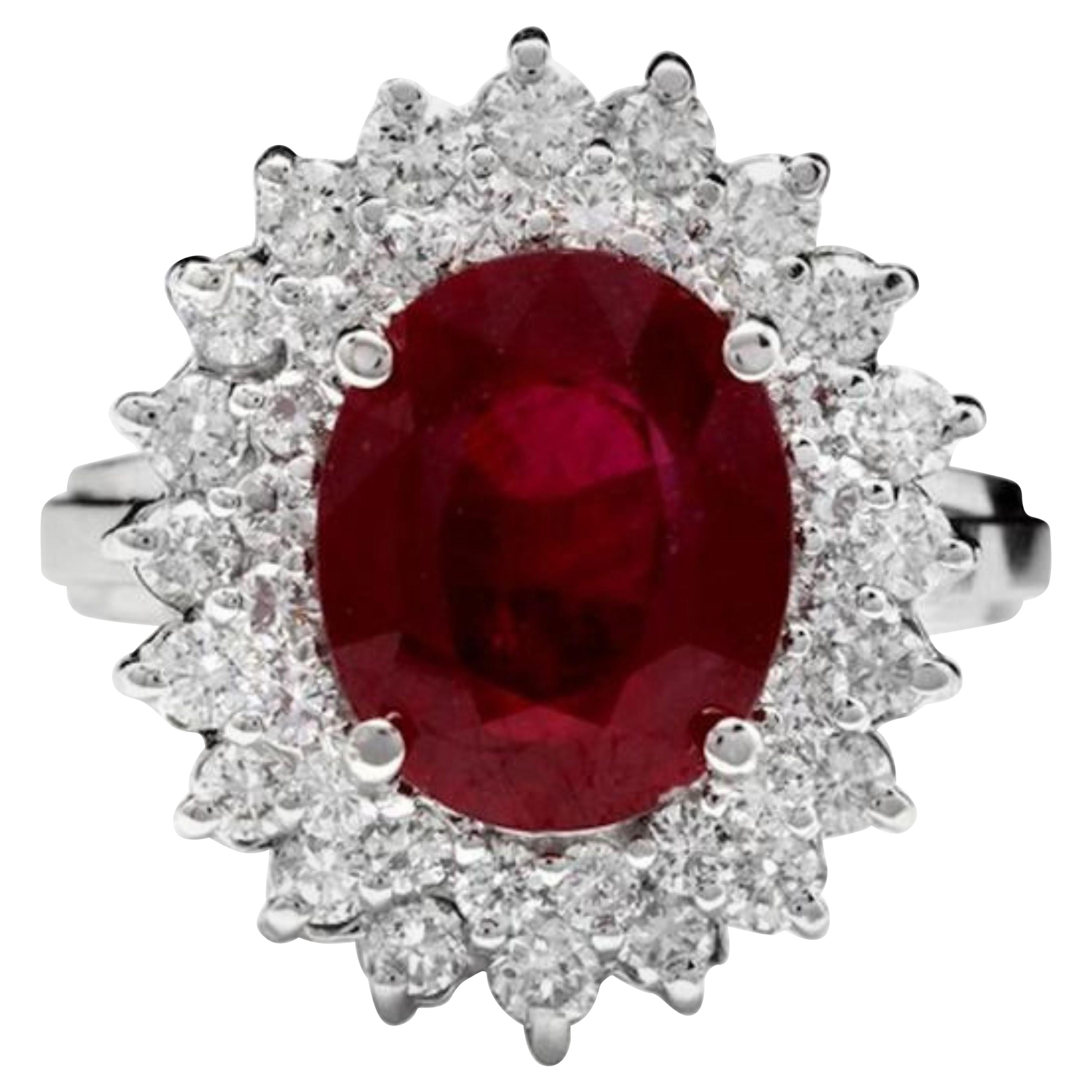 8.50 Carat Impressive Red Ruby and Natural Diamond 14 Karat White Gold Ring For Sale