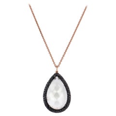 8.50 Carat Italian Pear Shaped White Topaz &  Black Diamond Pendant Necklace
